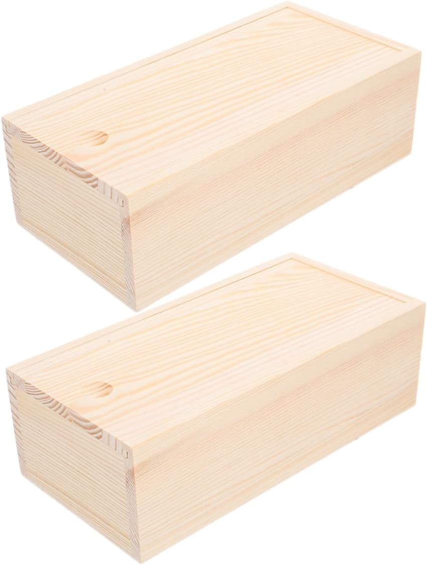Angoily 2Pcs Unfinished Wooden Keepsake Storage Box with Slide Lid Rustic Pine Organizers for Craft Supplies Jewelry and Home Decorations DIY Present for Personalization image number 2