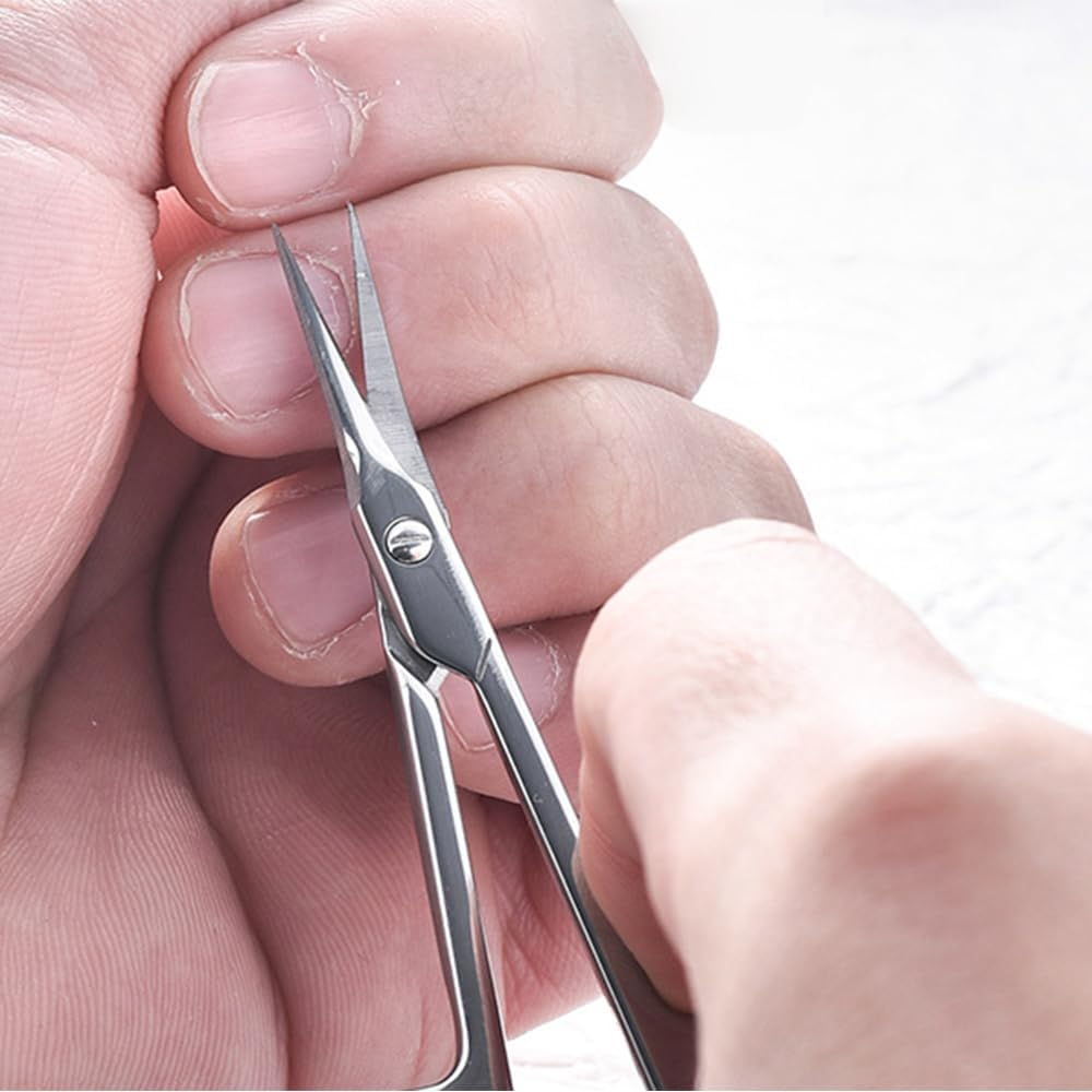 HUATEEN Professional Curved Nail Scissors - Surgical Stainless Steel Cuticle Cutter for Precise Manicure Eyebrows & Eyelashes 4.5Cm Ultra-Sharp Tip Ergonomic Design for Women/Baby/Toenails (Silver) image number 5
