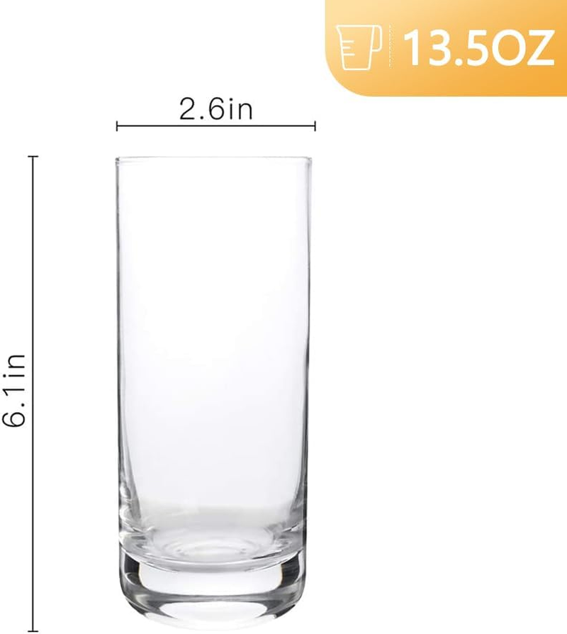 D.M DESIGN&middot;MASTER [6-Pack,13.5 Oz -Premium Highball Glasses, Heavy Base Tall Bar Glass, Drinking Glasses for Water, Juice, Beer, and Cocktail. image number 4