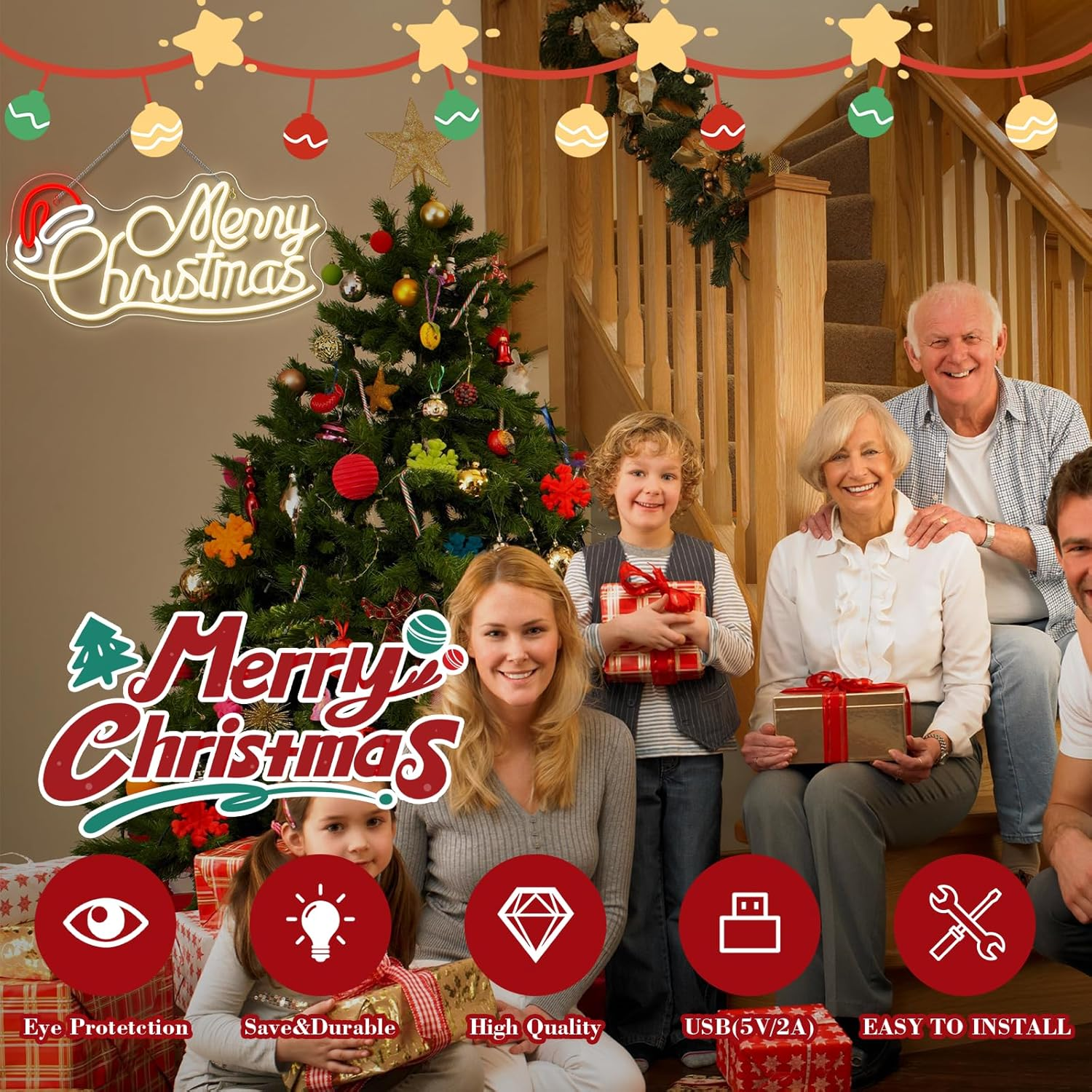 SIGNSHIP Merry Christmas Hat Neon Sign Letter Merry Christmas Hat LED Sign LED Lettering with Dimmable Switch Light Signs for Wall Decor Christmas Party Bedroom New Year Party Shop image number 3