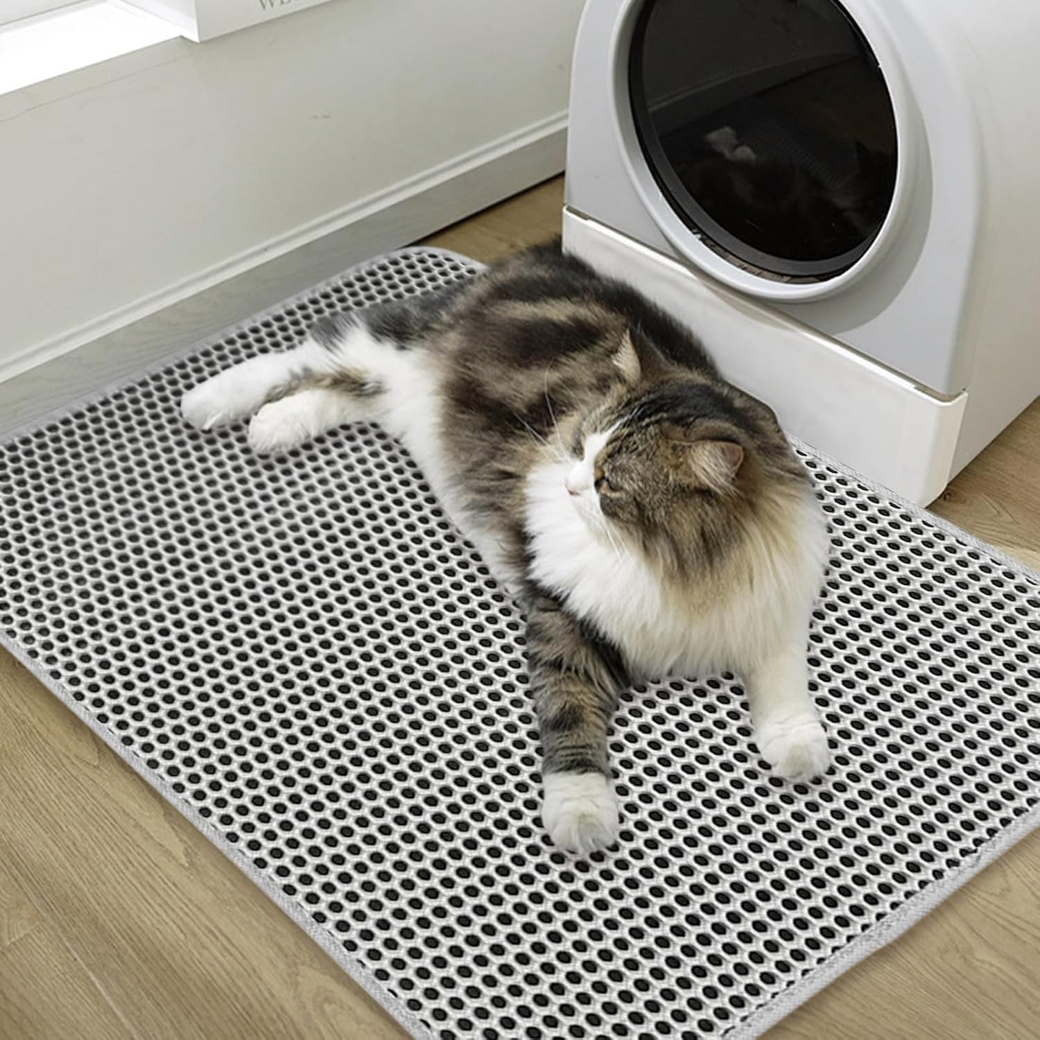 Cat Litter Tray Mat, Large Cat Litter Box Mat, Double Layer Urine, Waterproof, Easy Clean, Non-Slip, Machine Washable, Litter Control, Grey, Large, 24 X 18 Inch image number 4