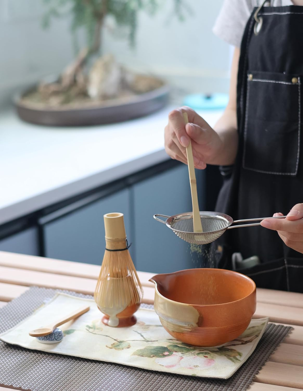 Matcha Whisk Set &ndash; 9 Pieces Including Gift Box &ndash; Japanese Ceremonial Green Tea Kit with Bamboo Whisk, Chasen Holder, Scoop, Sifter, Spoon, Cloth Wrap & Ceramic Bowl &ndash; Complete Matcha Set