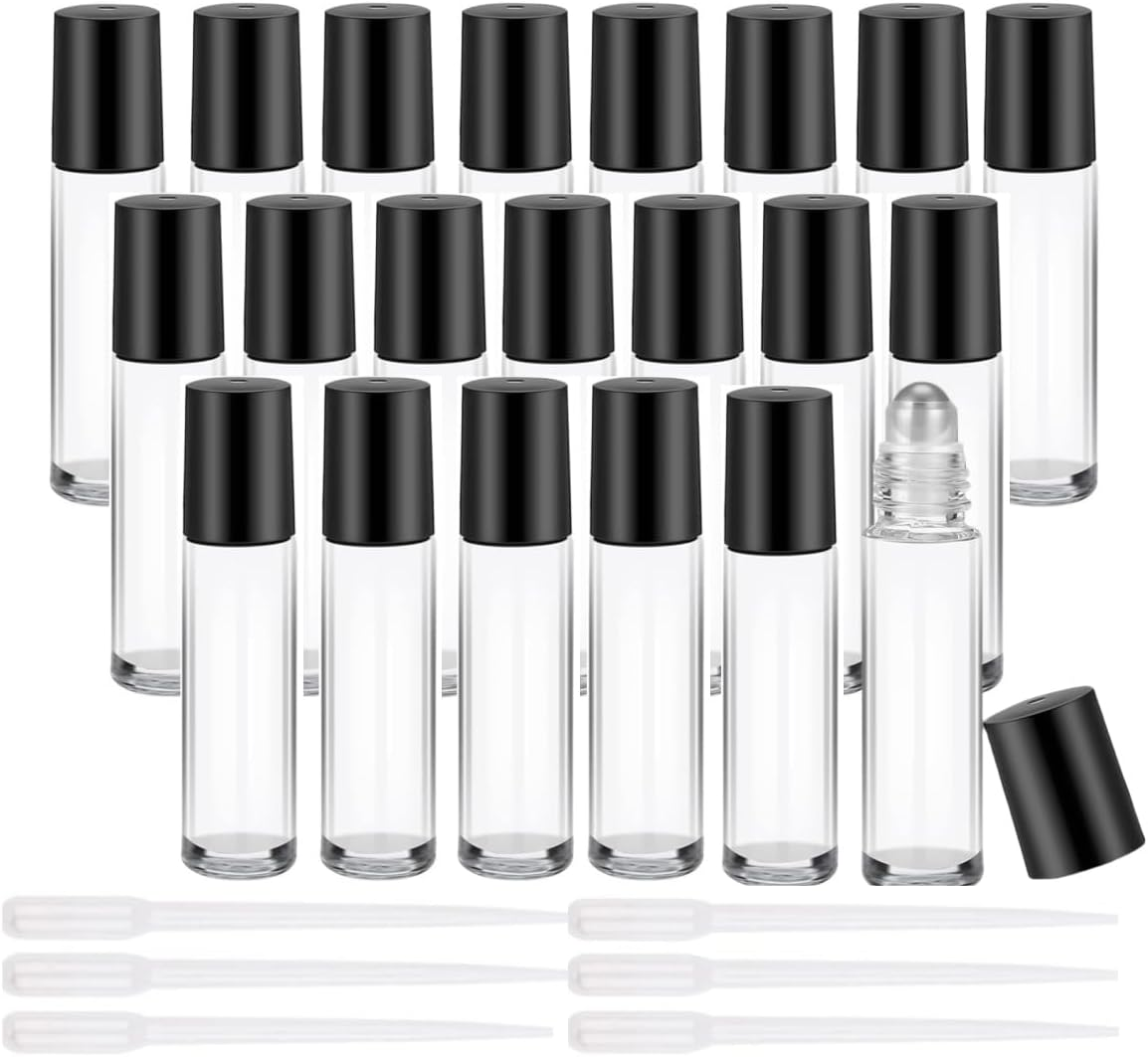 20PCS Essential Oil Glass Roller Bottles,Ywbfove 10 Ml Leak-Proof Roller Bottle with Balls and Lids, Leak Proof Roll Bottles for Aromatherapy Facial Body Care, Travel Perfume Essential Oil image number 2