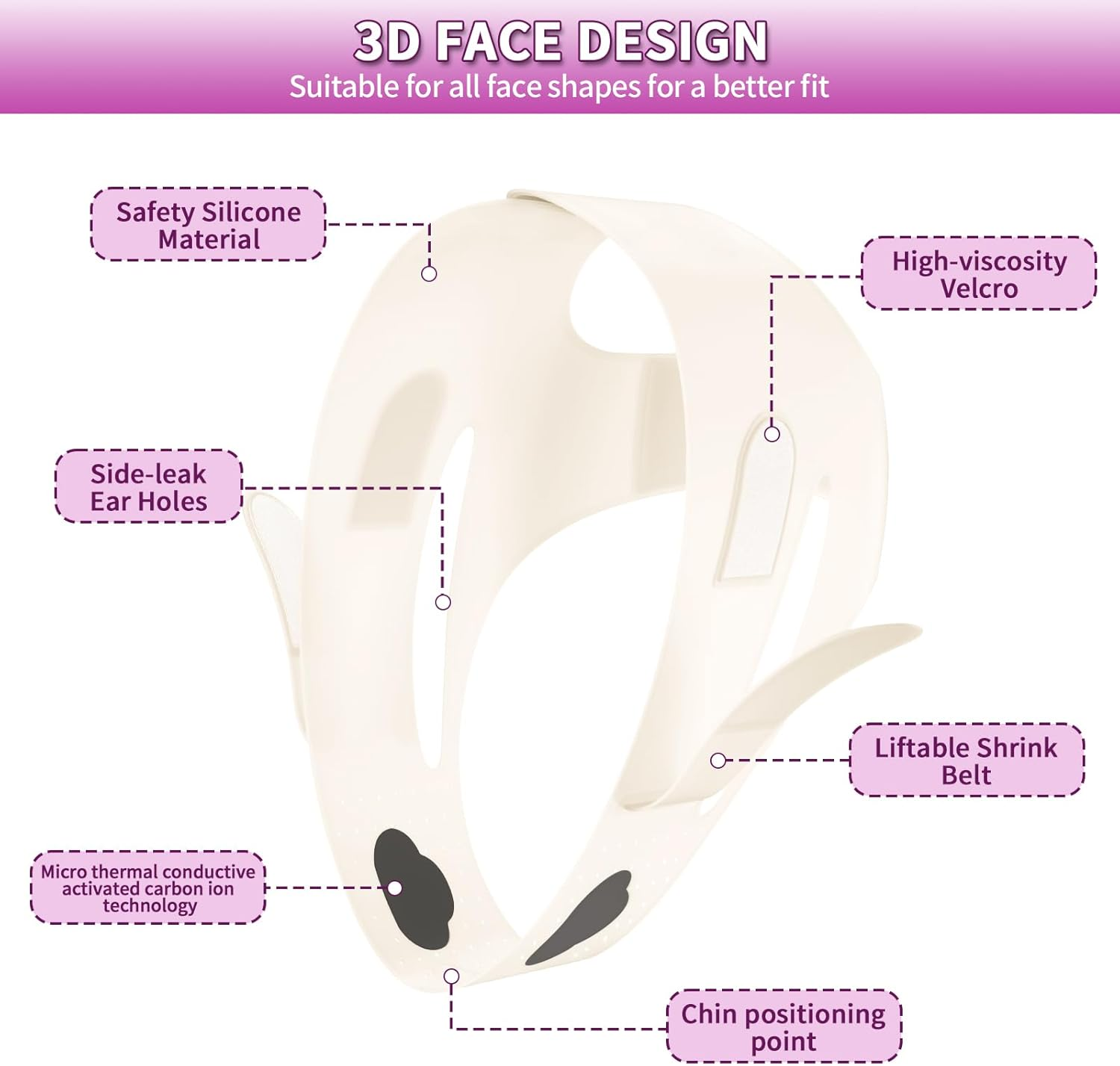 Soft Silicone Chin Strap,Double Chin Reducer,V Line Face Slimming Strap,V Line Lifting Mask,Face Strap for Women(Beige-Skin Tone) image number 1