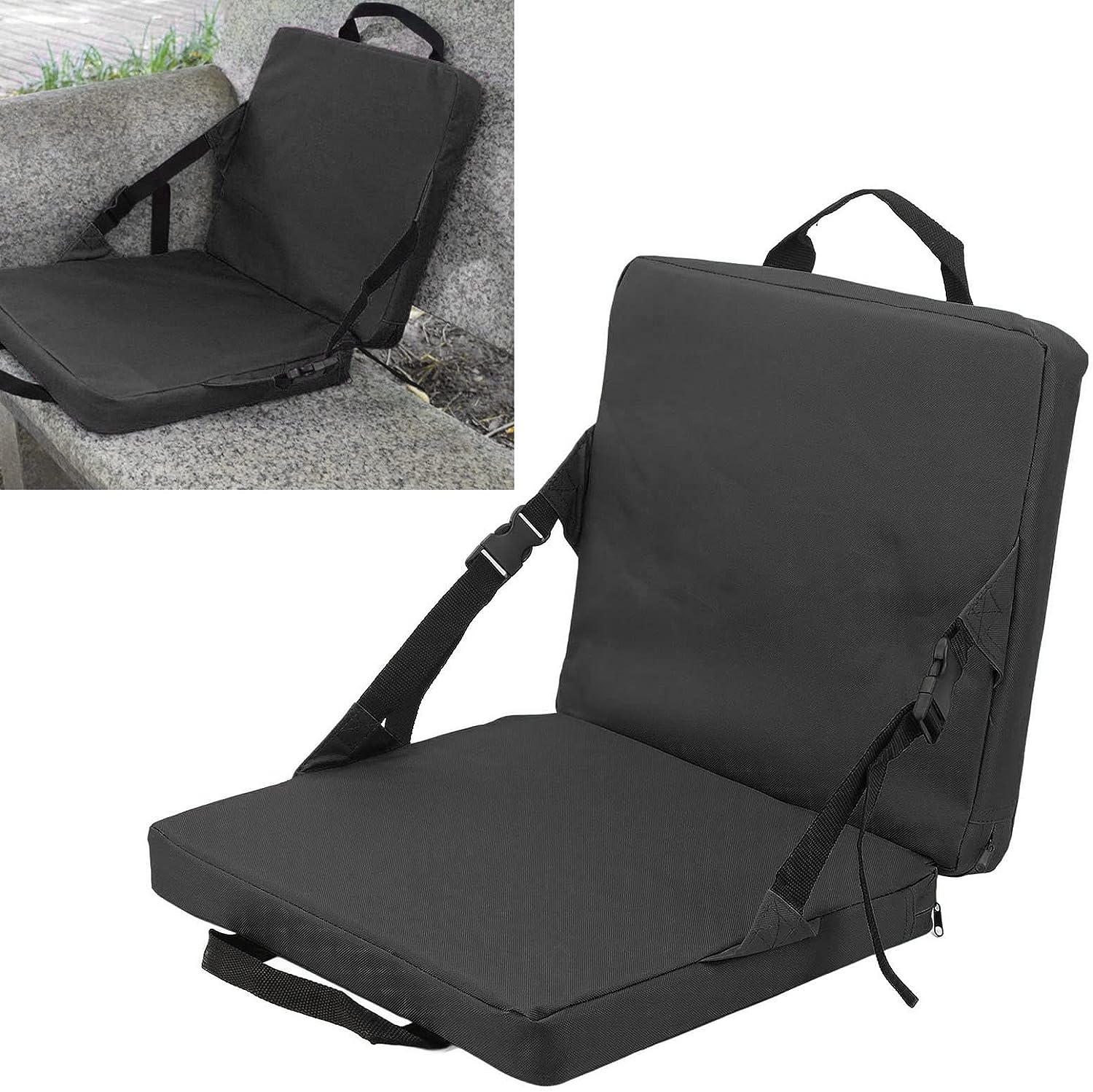 Stadium Folding Chair Compact Storage Outdoor Folding Chair for Basketball Field and 600D Oxford Epe Sponge (Black) - Black image number 2
