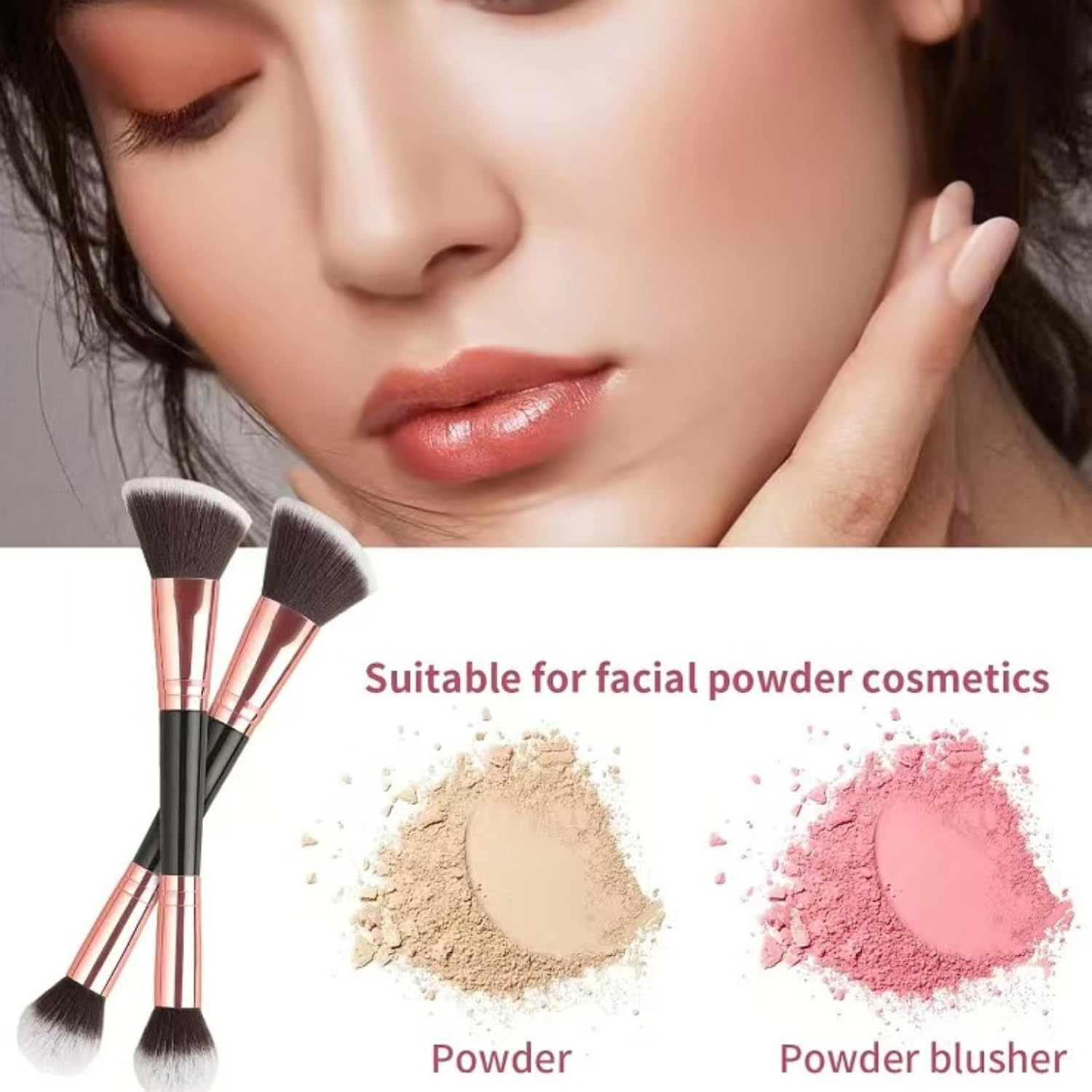 Double-Ended Eyeshadow Brushes, Makeup Brush Set. It Includes Angled Foundation Brushes, Nose Contour Brushes, Facial Contour Brushes, Eyebrow Brushes, Eyeliner Brushes, and Blending Brushes. This 5-Piece Golden Travel Makeup Brush Set Comes in a Box with a Portable Compact Mirror. - Silver image number 7