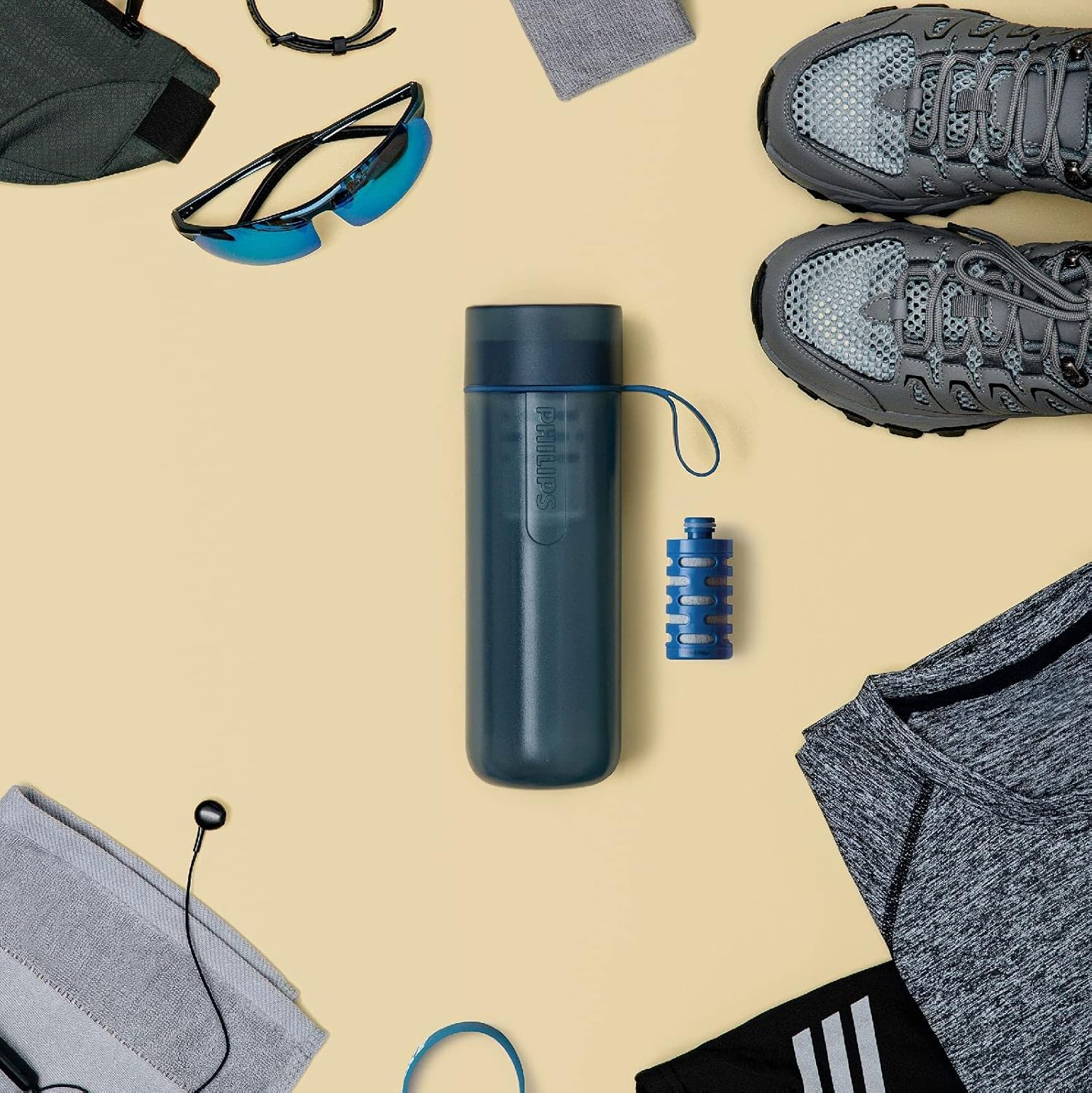 PHILIPS Water Gozero Active Bpa-Free Water Bottle with Adventure River/Lake/Spring Water Filter for Hiking, Camping & Fitness Tap Water Filter for Gym, Sport Squeeze Bottle, Lightweight, Blue, 20 Oz image number 3