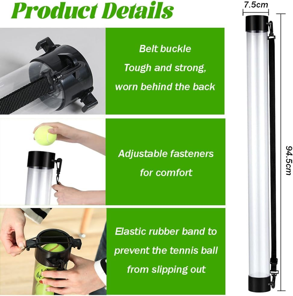 SHENMAIDAY 2 Pcs Pickleball & Tennis Pickup Tube - Tennis Ball Pick up Tube with Shoulder Strap Lightweight Ball Collector Tennis Ball Holder Perfect for Any Level Tennis Player (15 Balls) image number 4
