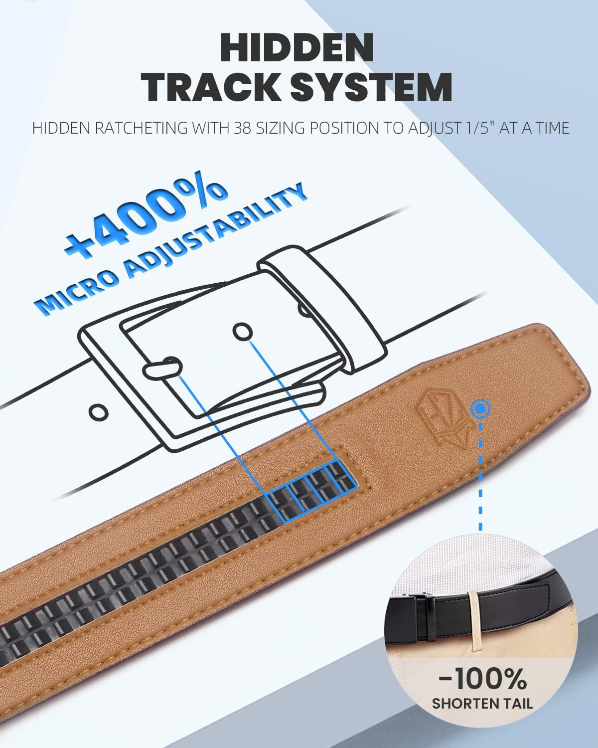 Zitahli Belt Men, Ratchet Belt Dress with 1 3/8" Premium Leather,Slide Belt with Easier Adjustable Automatic Buckle, Brown-J014 image number 1