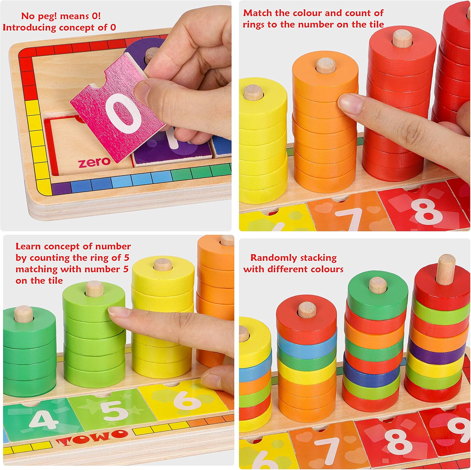 Wooden Stacking Rings and Counting Games with 45 Rings Number Blocks- Wooden Sorting Stacker Toy for 3 Years Old Kids Maths Learning Montessori Materials