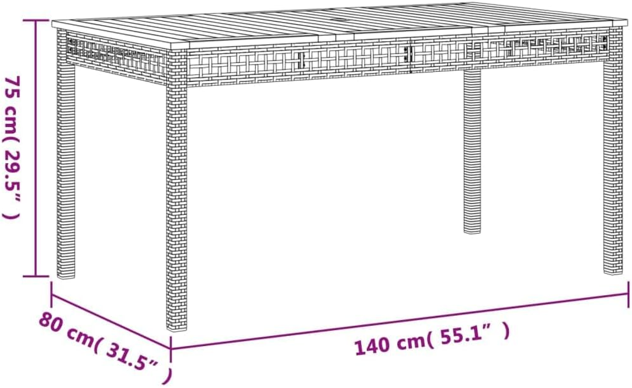 Vidaxl Patio/Garden Table - Black Rattan/Acacia Wood - Versatile Patio/Dining Use - Stable Steel Frame - 140X80X75 Cm image number 1