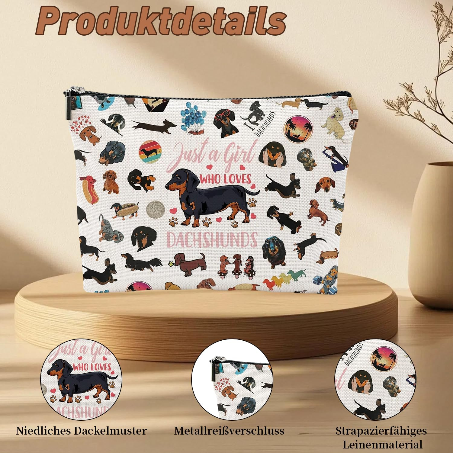 Cosmetic Bag for Girls Dachshund Makeup Bag with Zip for Girlfriend Dachshund Gifts for Animal Lovers Portable Toiletry Bag Women for Travel Everyday Life image number 4