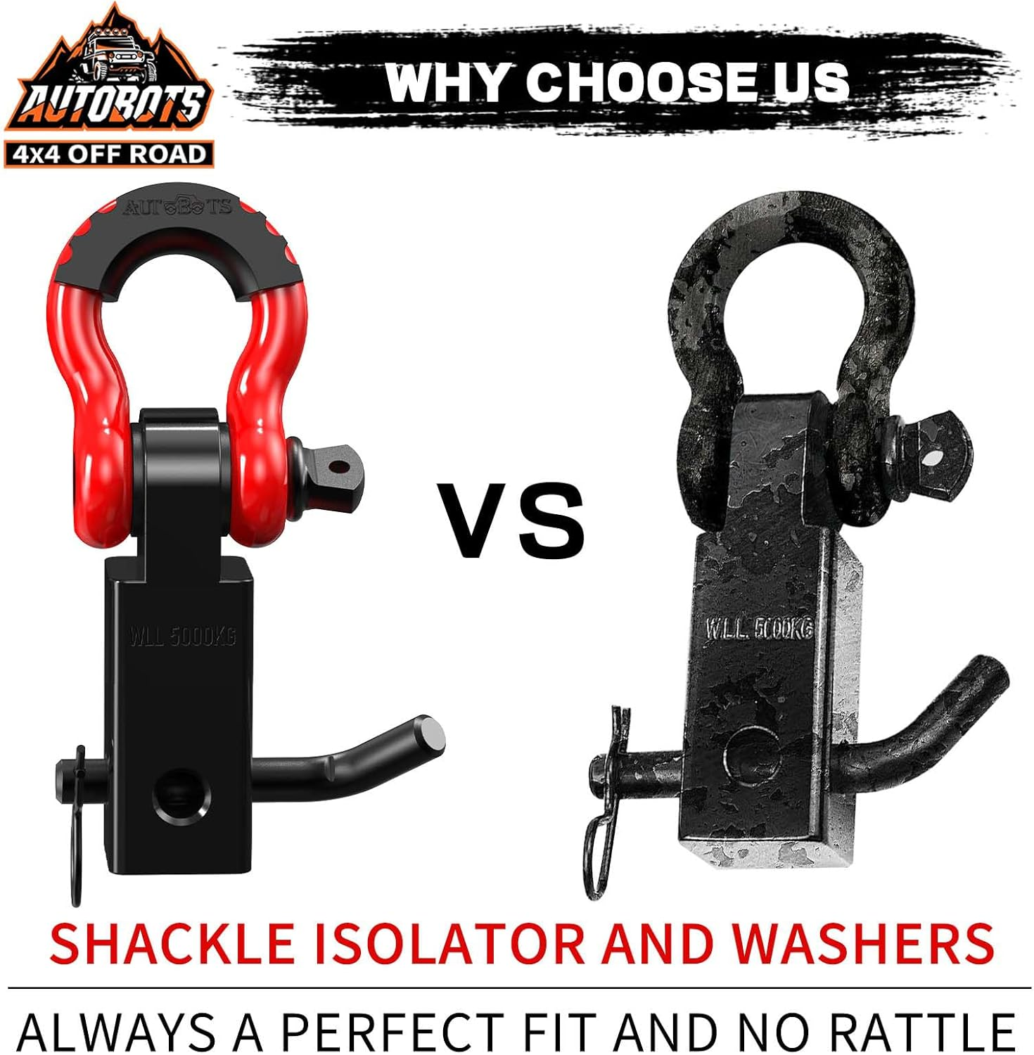 AUTOBOTS Tow Hitch Receiver 2", 45,000 Lbs Break Strength Heavy Duty Receiver with 5/8" Screw Pin, 3/4 Shackle, Towing Accessories for Vehicle Recovery Off-Road Red&Black image number 4