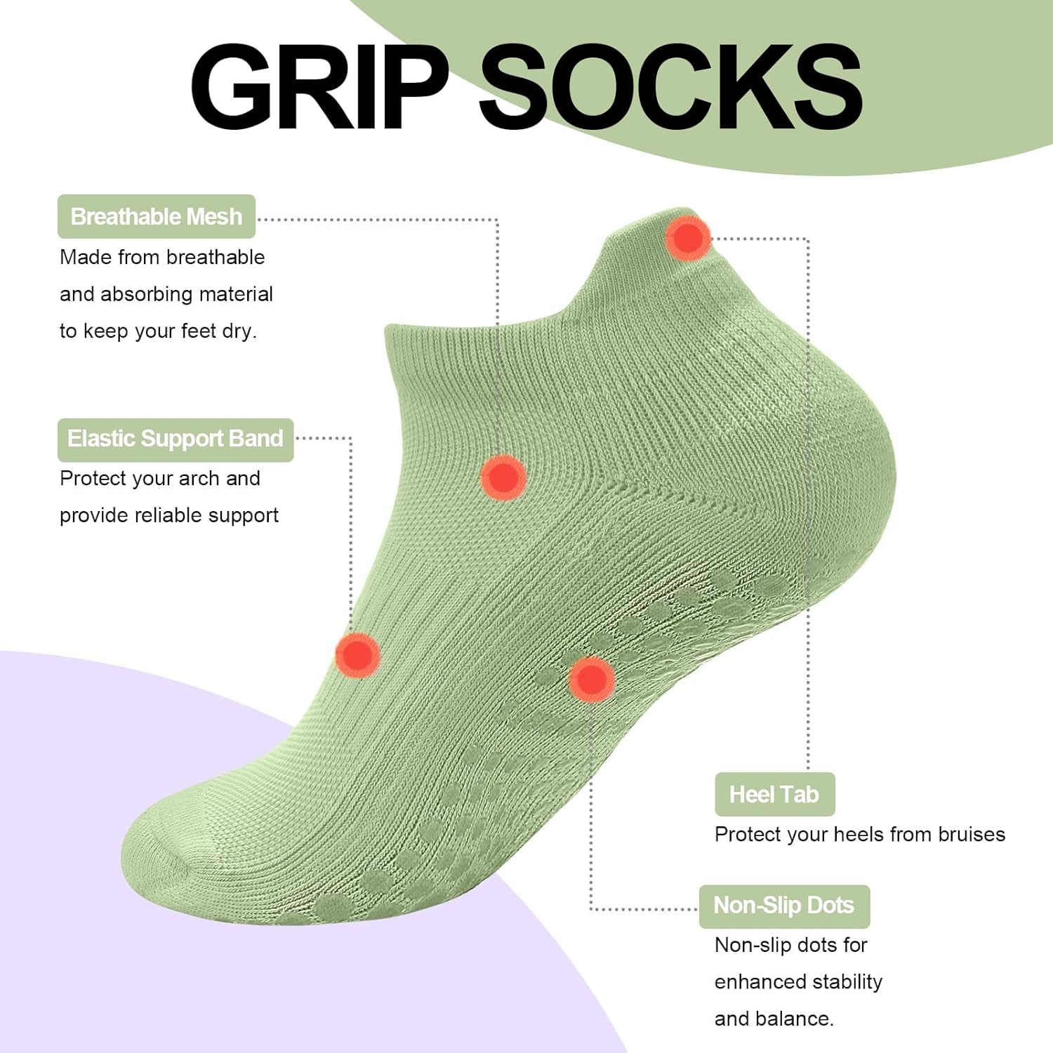 Pilates Socks,Dgbay Pilates Yoga Non-Slip Grip Socks for Women - Anti-Slip for Hospital, Dance, Barefoot Workout, Ballet image number 5