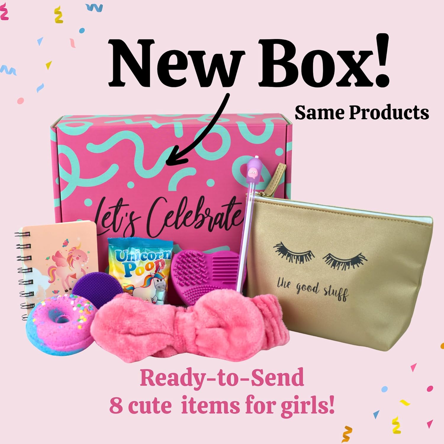 Birthday Gift Box for Teen Girls, Spa Gift Set, Gift for Girls, Teen Girl Gift Box- Set of 8 Unique Presents Hair Band, Cosmetic Bag, Makeup Brush Cleaning, Bath Bomb for Girls 9-15 Teens image number 4