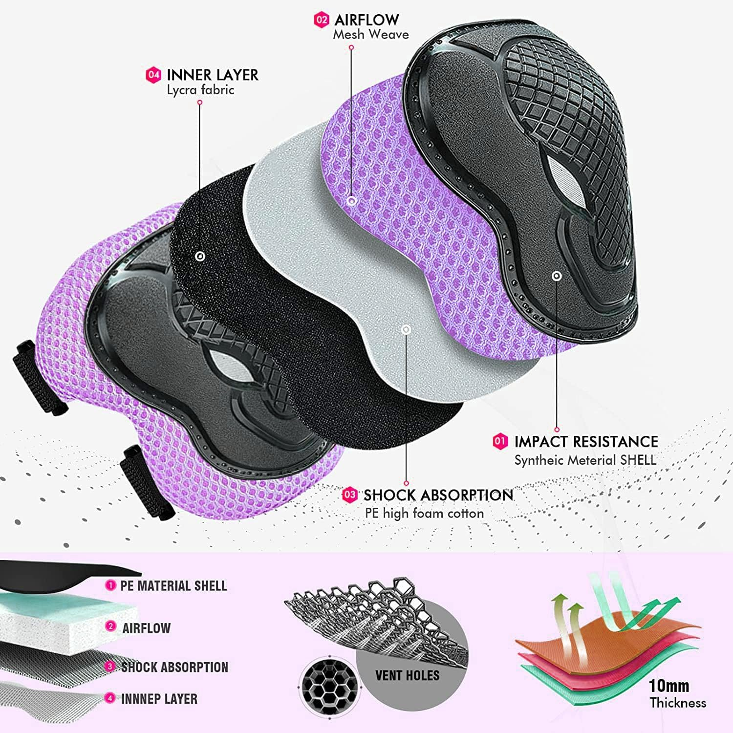 PHZ. Kids Knee Pads Elbow Pads Wrist Guards 6 in 1 Protective Gear Set for Inline Roller Skating Skateboarding Scooter BMX Etc. image number 2