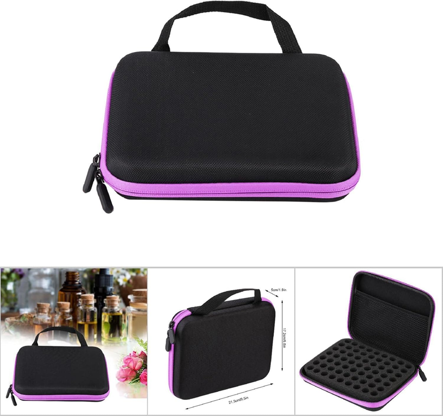 Yduupxe 63-Slot Stylish Portable Essential Oil Storage Bag, Essential Oil Storage Case Aromatherapy Essential Oil Storage Bag Case Box Finishing Bag, Purple, Traditional - Purple image number 3