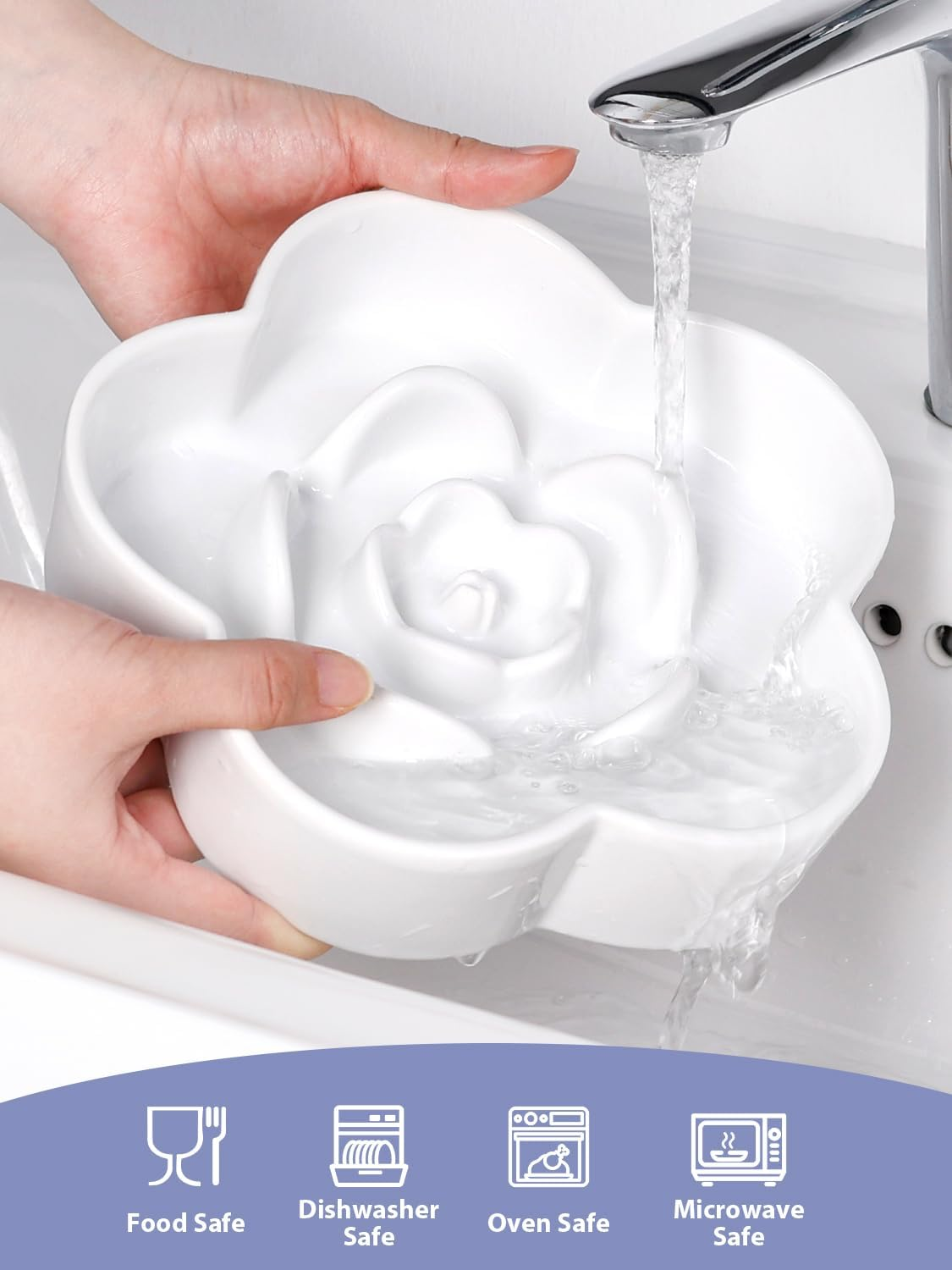 Ceramic Slow Feeder Dog/Cat Bowl, Anti-Choking Slow Food Bowls, 8" 11.3Oz Slow Feeder for Medium, Large Breeds, Plum Puzzle Design, Non-Slip Silicone, Dishwasher and Microwave Safe, White