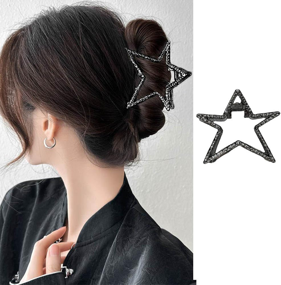 Metal Hair Clips for Women, Metal Hair Clips, Star Heart Hair Clips for Women, Large, Silver Clip, Claws, Non-Slip Design for Thick and Thin Hair (Black) image number 4