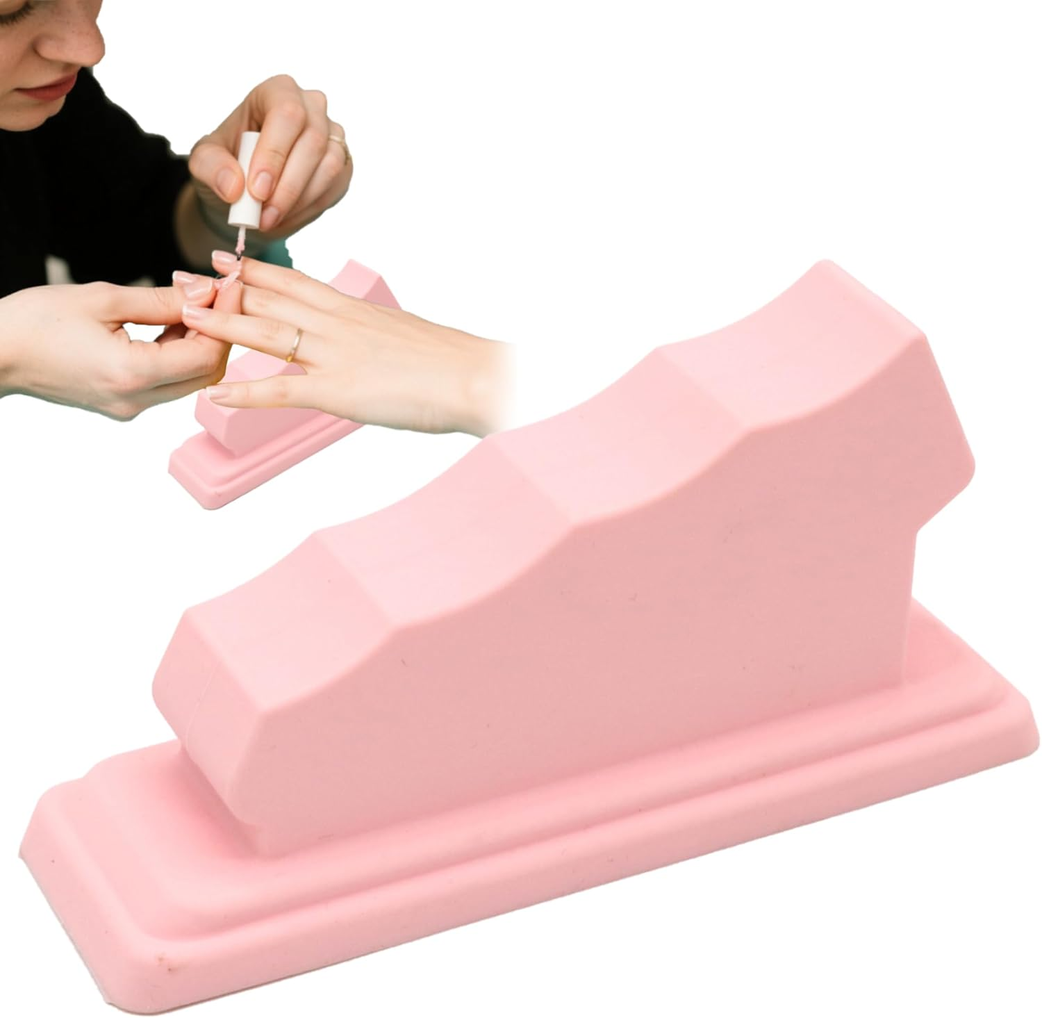 Nail Art Finger Rest, Ergonomic Hand Support Cushion for Gel Polish, Acrylic Nails & Manicure Practice Non-Slip Nail Tech Tool for Home & Salon Use (Pink)