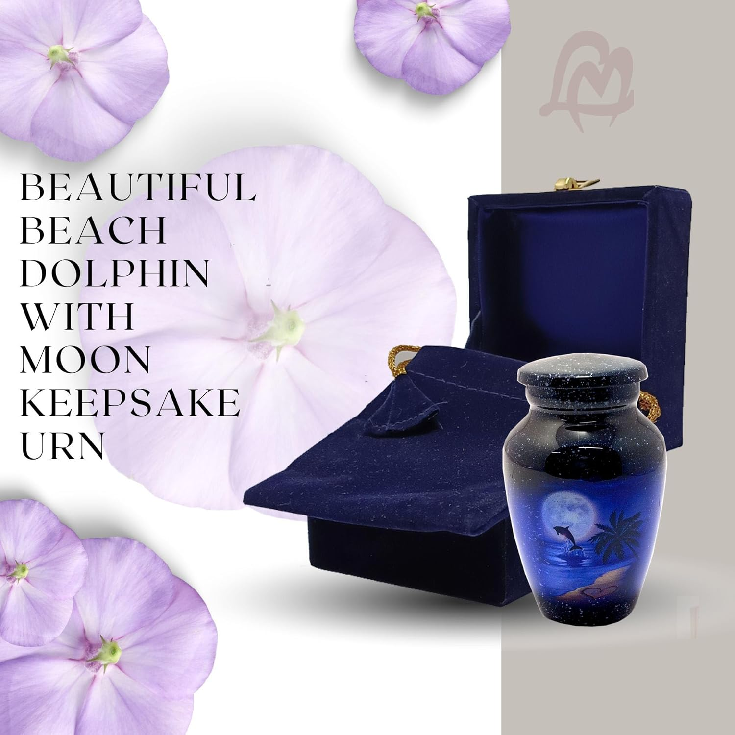 Keepsake Urn - Moon Dolphin with Moon Keepsake Cremation Urn for Human Ashes, Black Blue Aluminium, 3 Cu.In image number 1