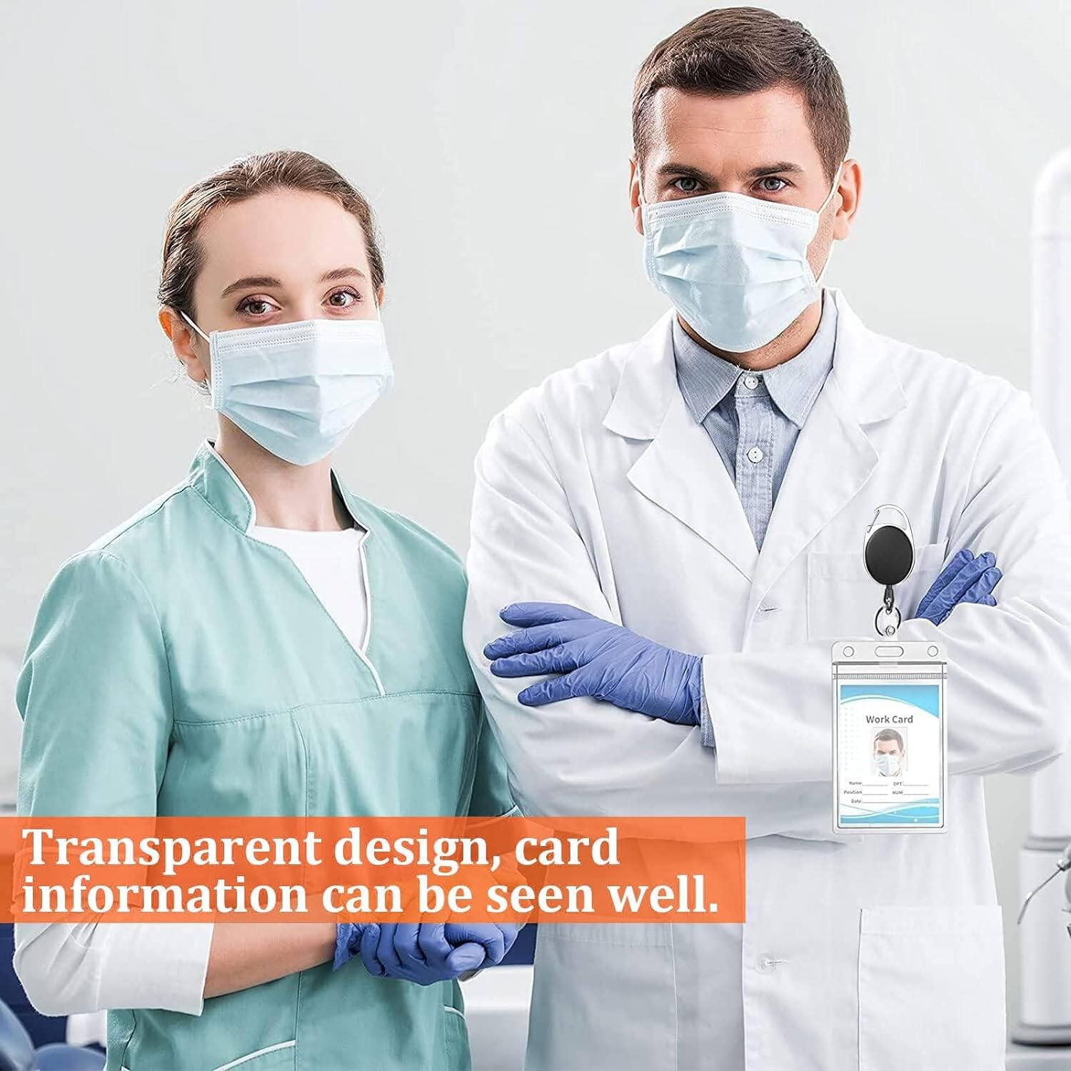 Waterproof Transparent Card Holder, 10 Pcs Clear ID Card Holders with Retractable Keychains, Plastic Badge Holders for Teacher, Student, Nurse, Worker image number 1