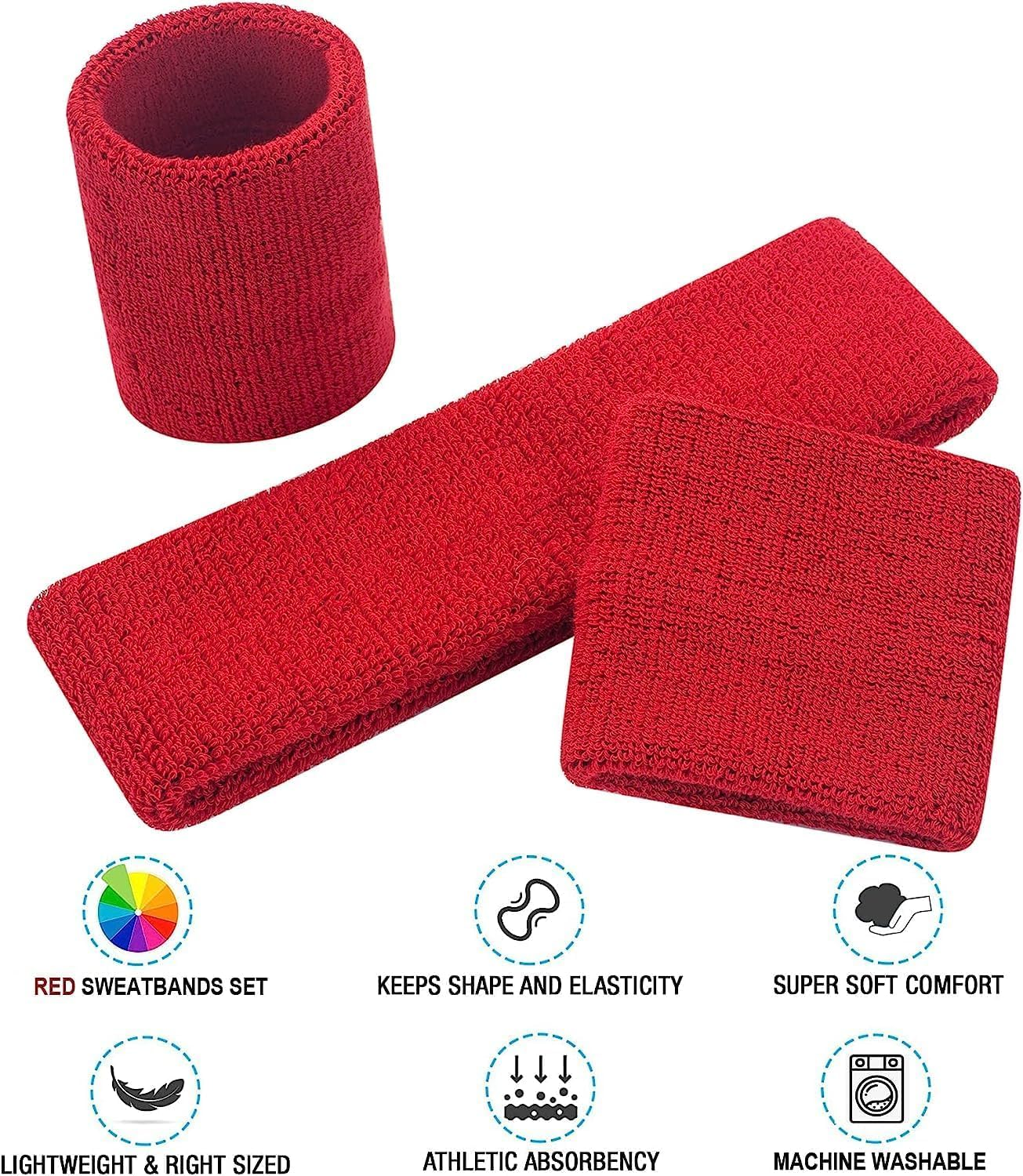 Sweatbands Set, Headband and Wrist Sweatbands Cotton Sweat Band for Athletic Men and Women, Sports Headbands for Fitness Yoga Running image number 4