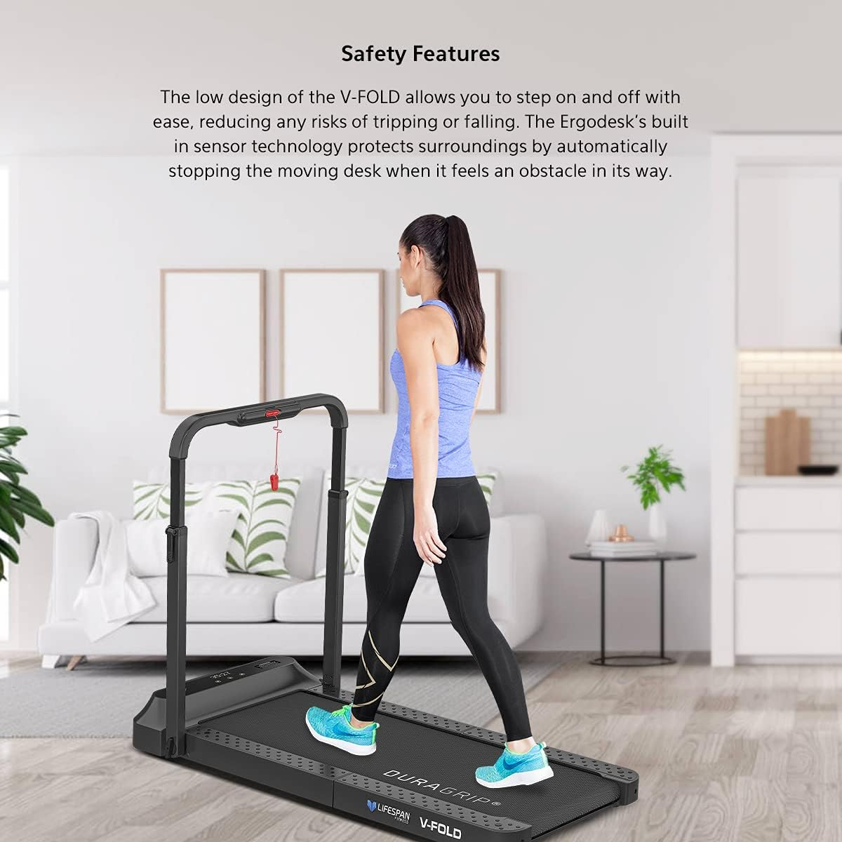 Lifespan Fitness V-FOLD Treadmill with Ergodesk Automatic Standing Desk, White, 150 Cm image number 2