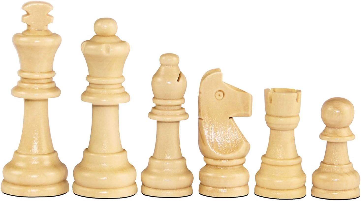 ASNEY Wooden Chess Pieces, Tournament Staunton Wood Chessmen Pieces Only, 3.15" King Figures Chess Game Pawns Figurine Pieces, Includes Storage Bag