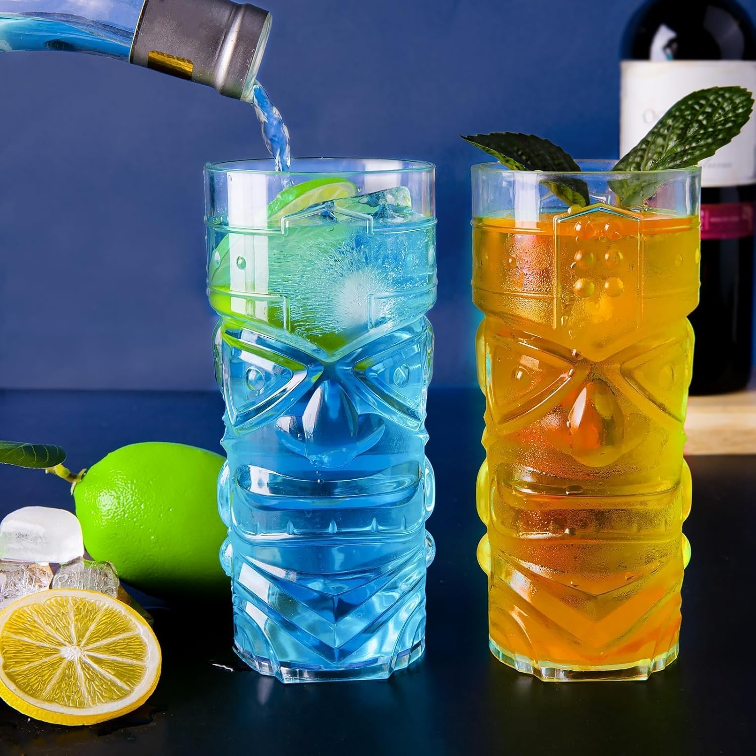 INFTYLE Plastic Tiki Cups 18 Oz, Clear Tiki Glasses Modern Bar Tiki Mug 8 Pack,Hawaiian Party Drinking Tumblers for Cocktails, Lemonade, Mixed Drinks, Picnic, Restaurant Supplies image number 3