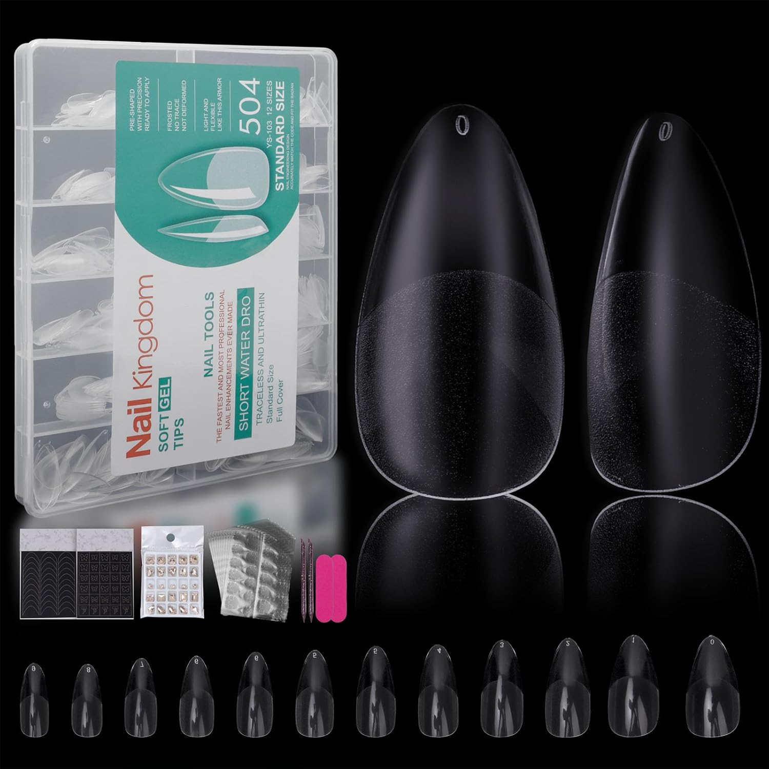 BREENHILL Full Cover False Nail Tips, Short Almond Gel Tips for Nail Extension, 12 Sizes, Nail Salon, 103