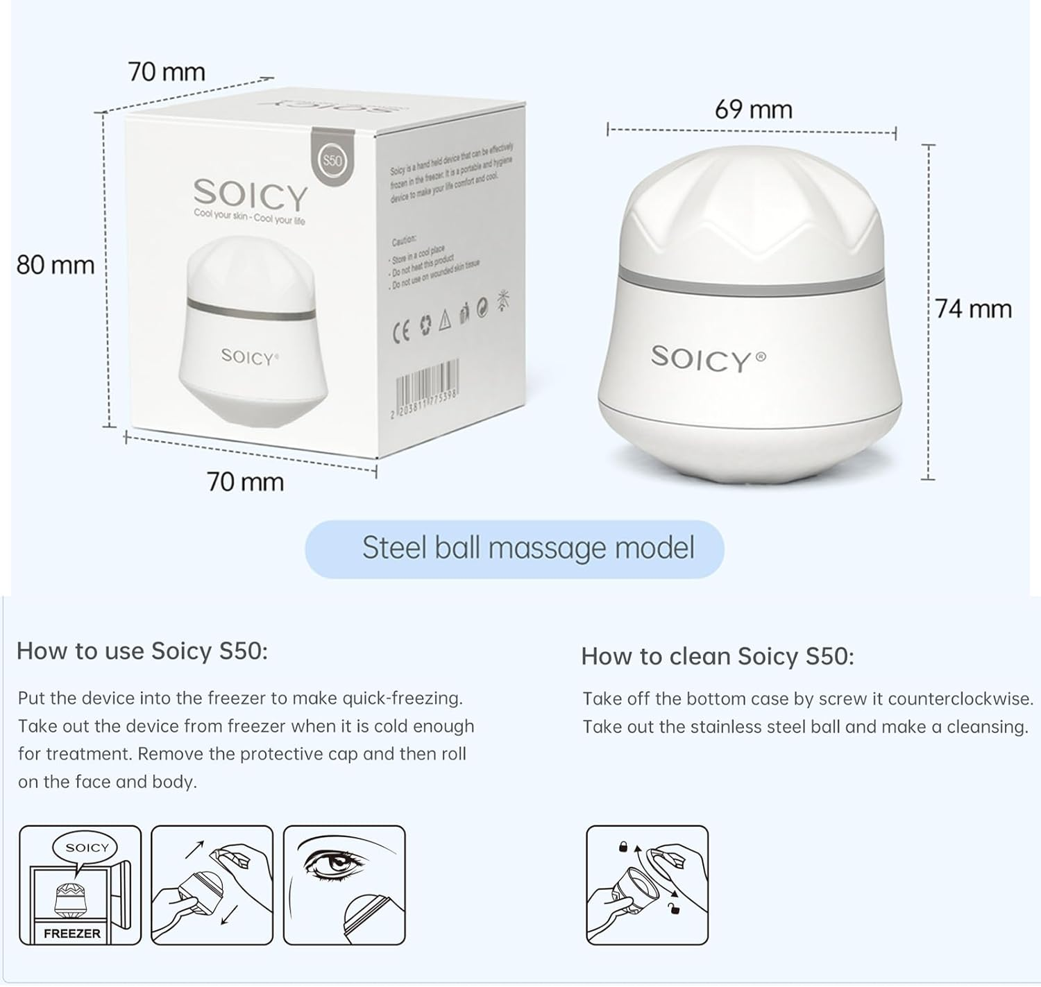 OPENDGO Ice Roller for Eye Face, Facial Ice Roller Stainless Steel Ball Skin Cooling Face Massage Beauty Skin Care Tool,Facial Massage Ice Globes