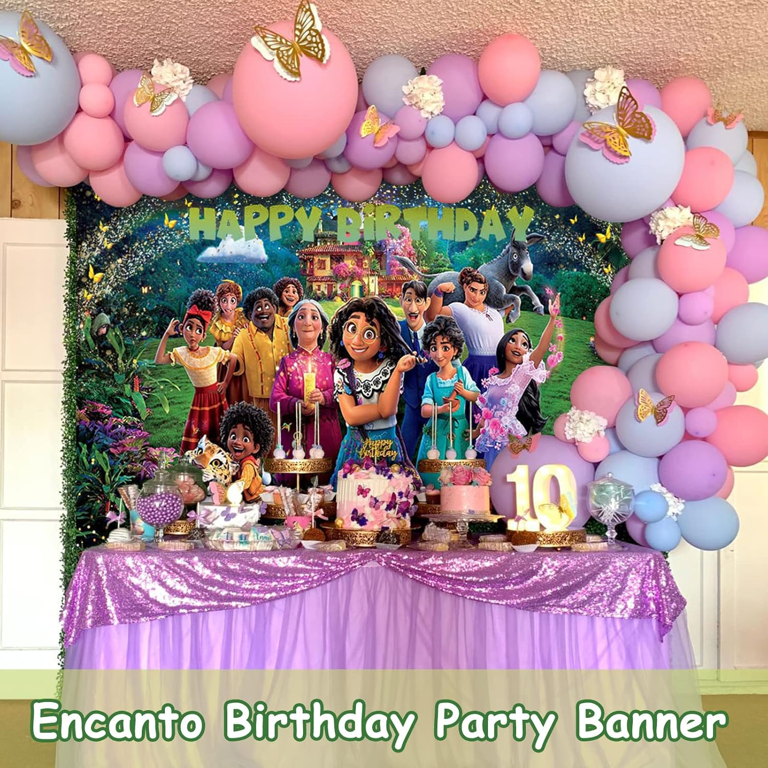 Encanto Happy Birthday Backdrop, Magic House Movie Theme Party Background Birthday Party Decoration Supplies Large Fabric Photo Booth Banner for Baby Girls Boys Kids Children Teens, 5X3Ft image number 5