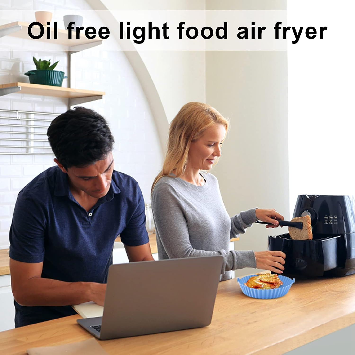 LUTER 2Pcs Air Fryer Silicone Pot round Liners, 5.7Inch Diameter Air Fryer Basket Liners Air Fryer Oven Baking Accessories with 2 Colors (Red, Blue) image number 2