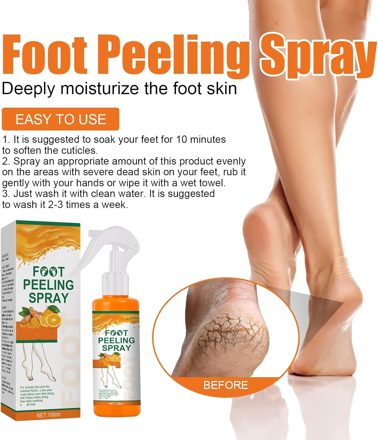 Foot Peeling Spray, Removal Dead Skin, Moisturized and Brighten Skin,Exfoliating Peeling Calluses on Feet, Smoothing Dry & Cracked Feet, Multi - Use for Hands & Joints,Knee,Ankle,Elbow (1PCS) - 4Pcs image number 3