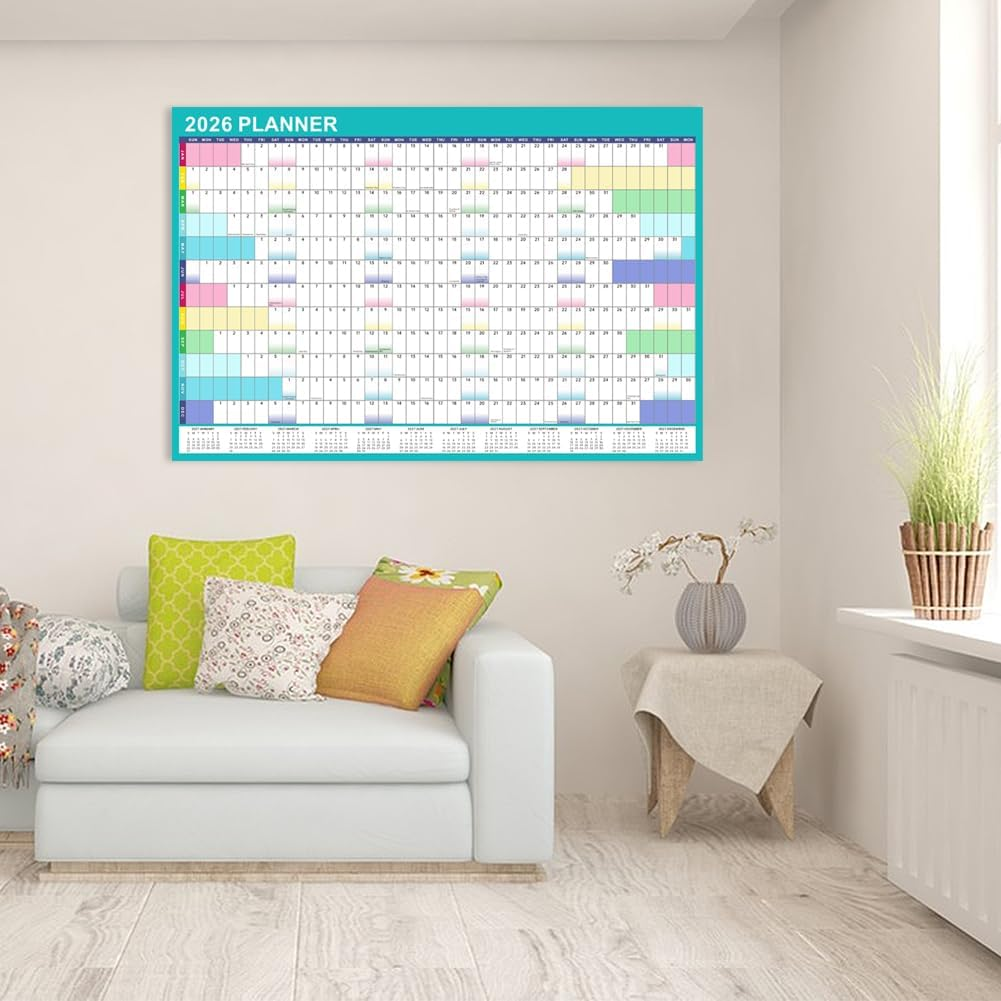 Geli 2026 Planner with 155 Pieces Sticker and 4 Marker Pens, Erasable Wall Calendar, 92 X 61 Cm, Academic Year Planner, January to December image number 3