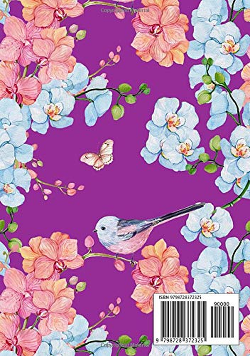 Notebook with Index: A5 Lined-Journal Organizer Medium with A-Z Alphabetical Sections | Watercolor Orchid Flower Bird Design Purple