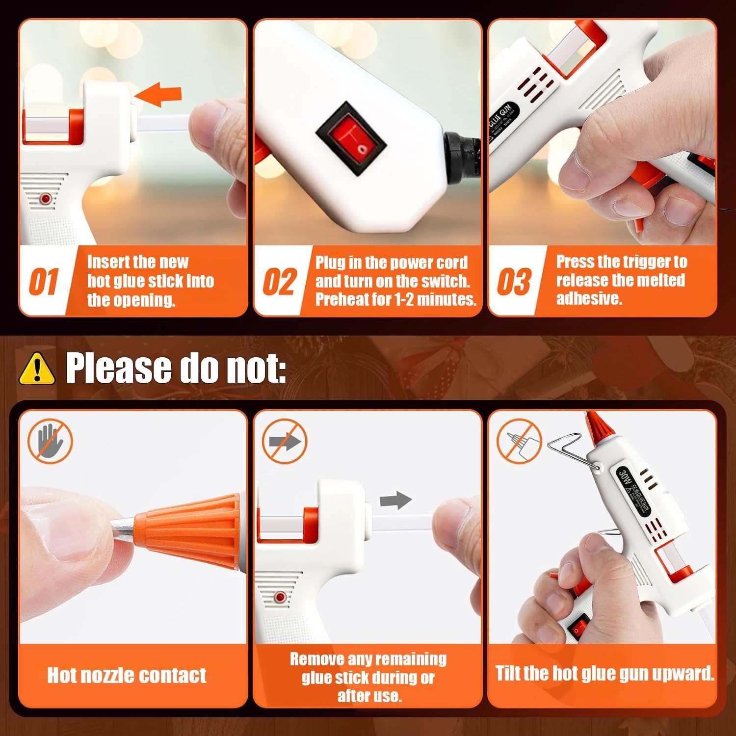 Mini Glue Gun Kit with 42 Gun Sticks(150Mm X 7Mm) for Australia, 30W Fast Heating Hot Melt Gun, Lightweight Craft Hot Glue Gun for School Crafts DIY Arts and Quick Home Repairs image number 3