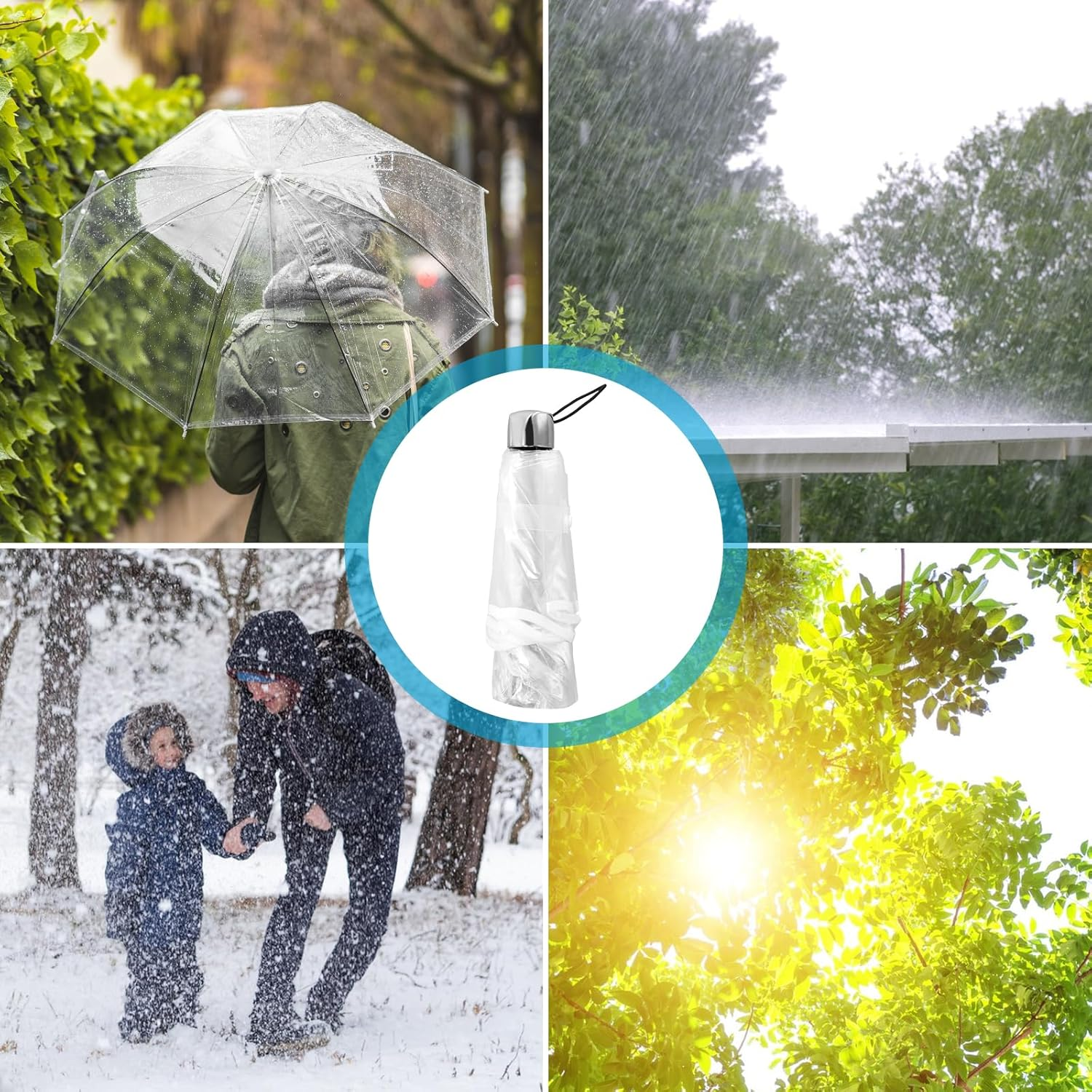Clear Umbrella, White Transparent Umbrella, Windproof Folding Travel Umbrella, Portable Folding Umbrella, Tri-Fold Clear Rain Umbrella, 8 Ribs Strong and Fastened, Windproof image number 3