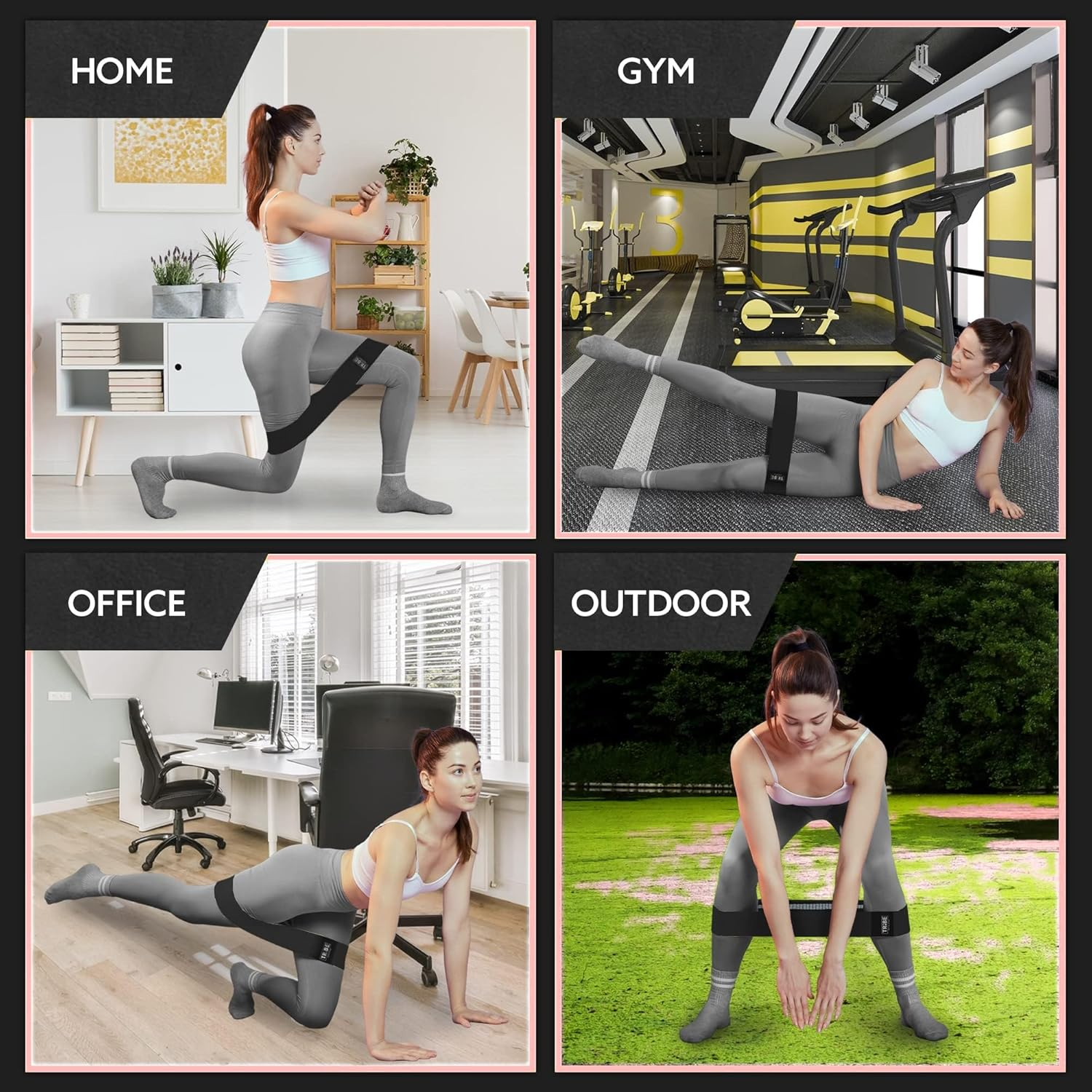 Resistance Bands for Legs and Butt, Fabric Exercise Loop Bands Yoga, Pilates, Rehab, Fitness and Home Workout, Strength Bands for Booty - Light Grey, Grey, Black image number 2