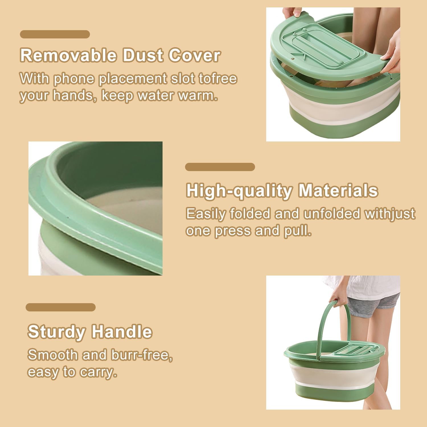 Collapsible Foot Bath Basin with Handle & Placement Slot, Foldable Plastic Foot Soaking Tub with Massage Acupoints, Folding Bucket for Pedicure Feet Spa Feet Soaking