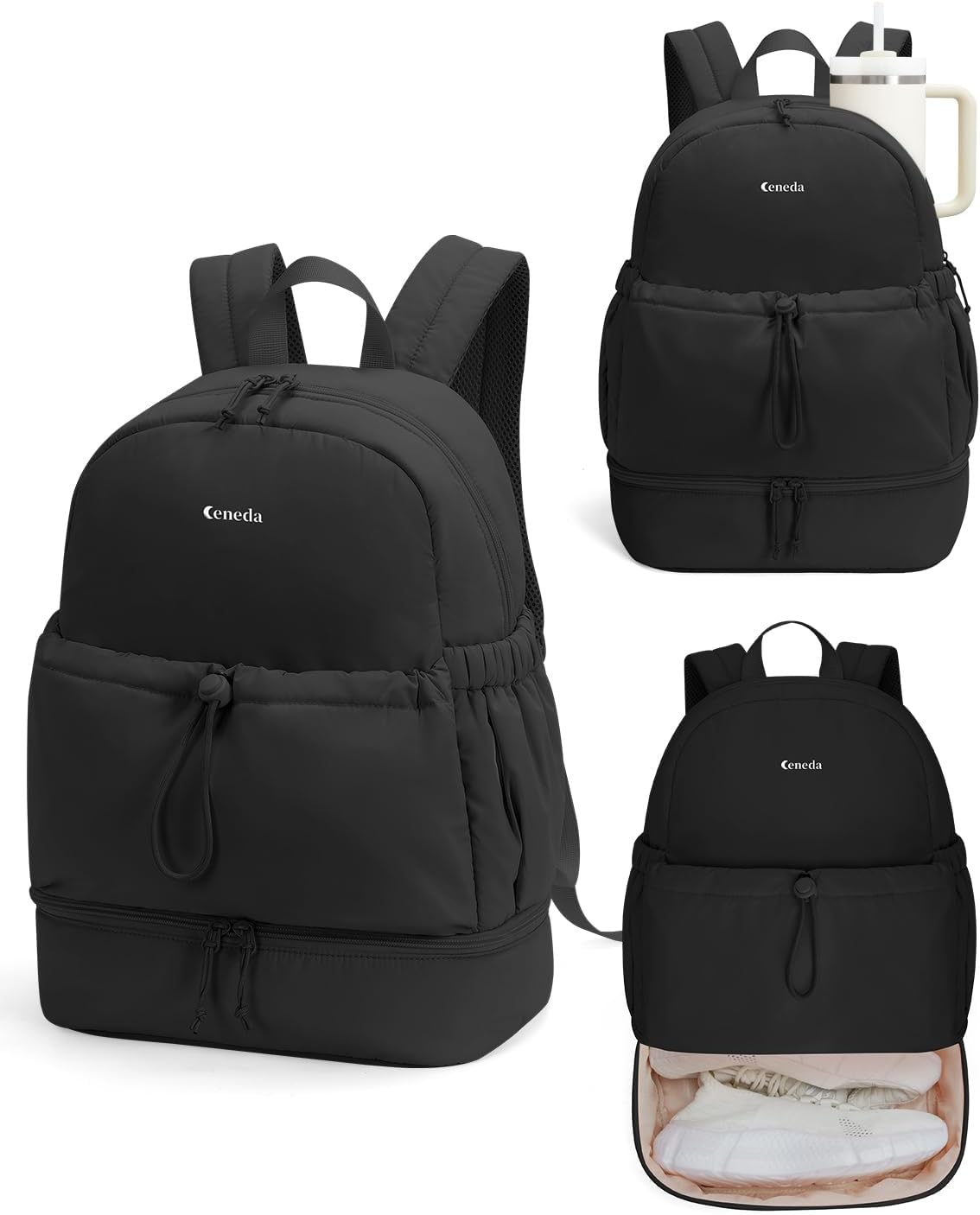 Ceneda Gym Backpack for Women, Lightweight Puffer Backpack with Shoe Compartment, Wet Pocket & Cup Holder