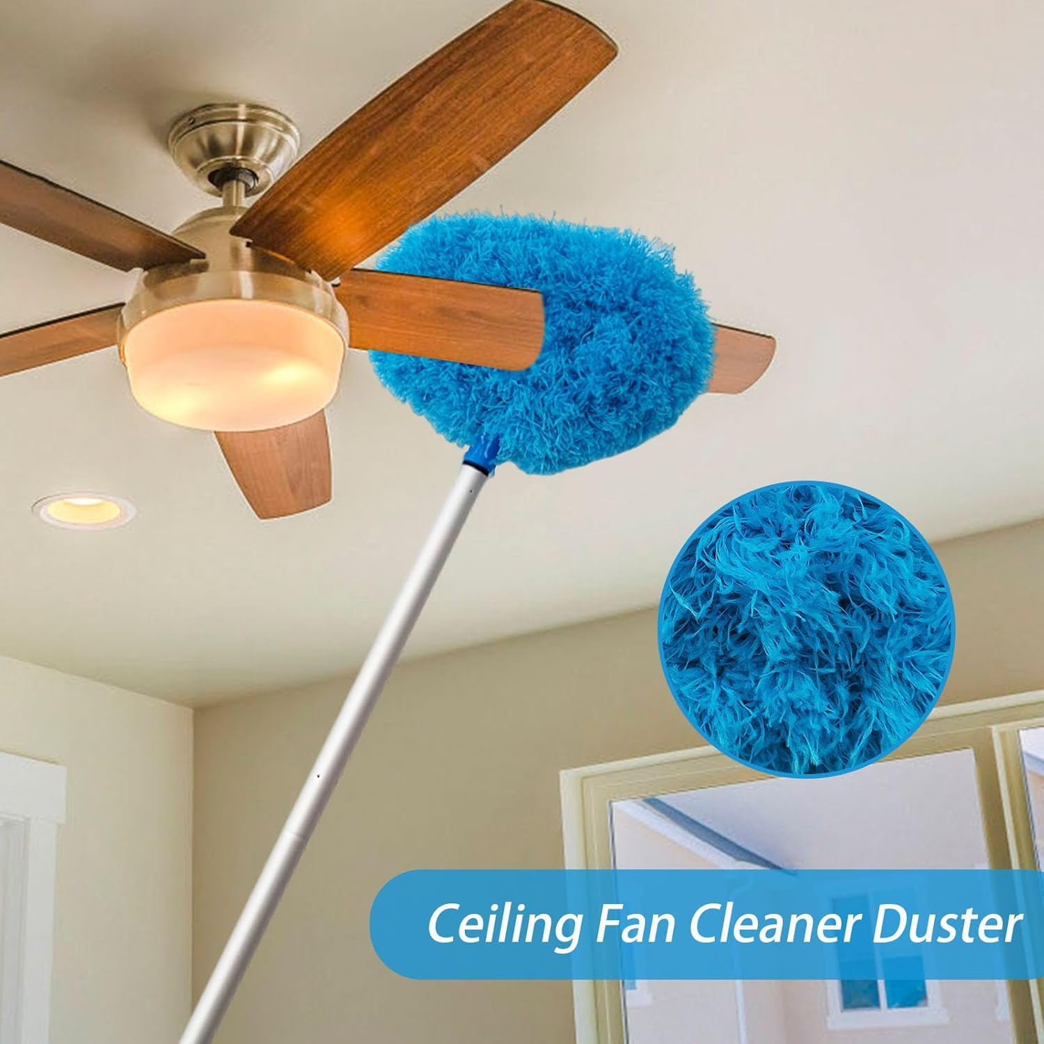 Ceiling Fan Cleaner Duster,Reusable Microfiber Ceiling Fan Blade Cleaner Duster with Extendable Long Handle Removable 13 to 48 in for Cleaning Bookshelves,Door,Window Top (Blue) image number 5
