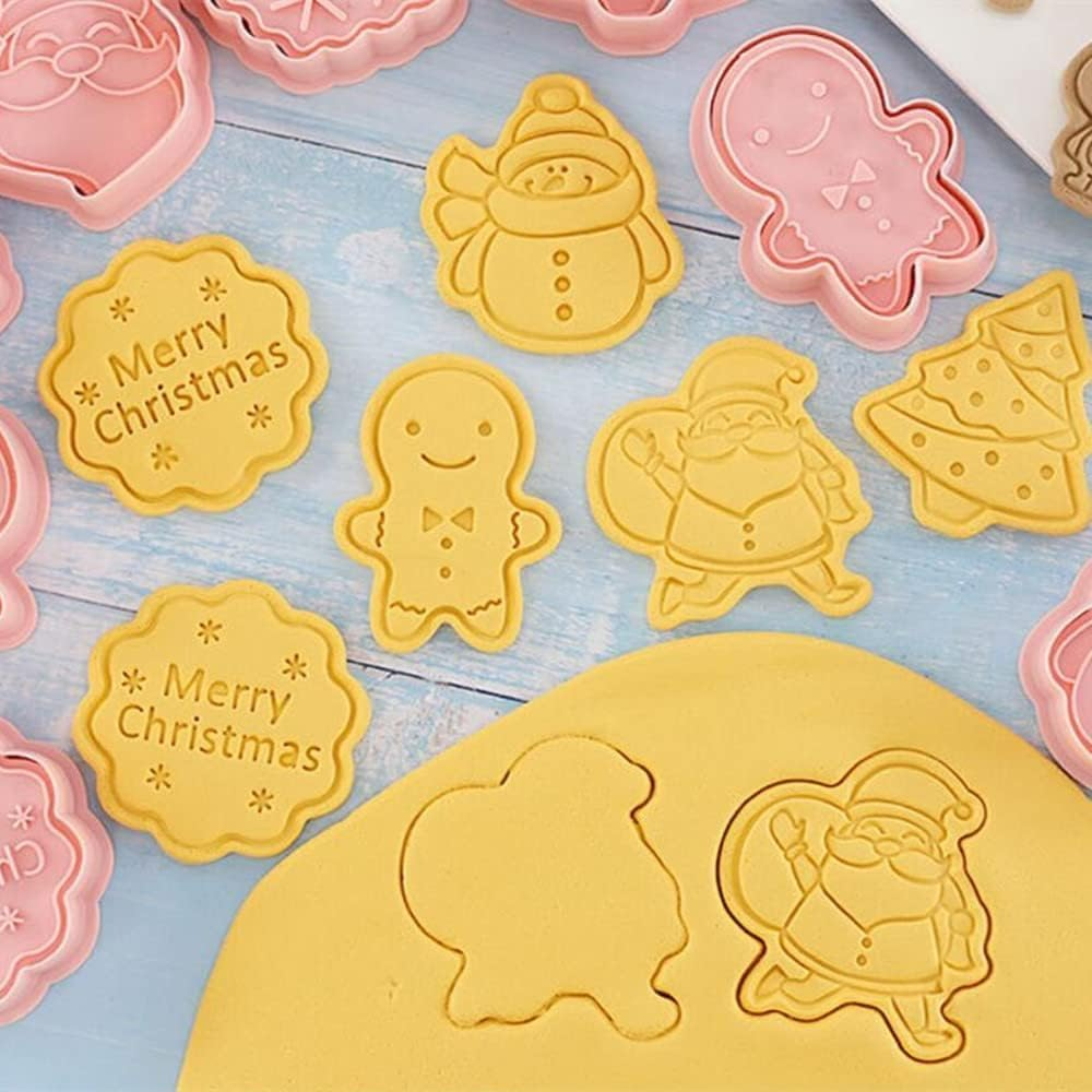 Christmas Cookie Cutters Set, Including 8Pcs Cookie Cutter, for Baking Cookies Set Kitchen Tools 3D Stamps Embossing Cutters (Christmas Day A) image number 1
