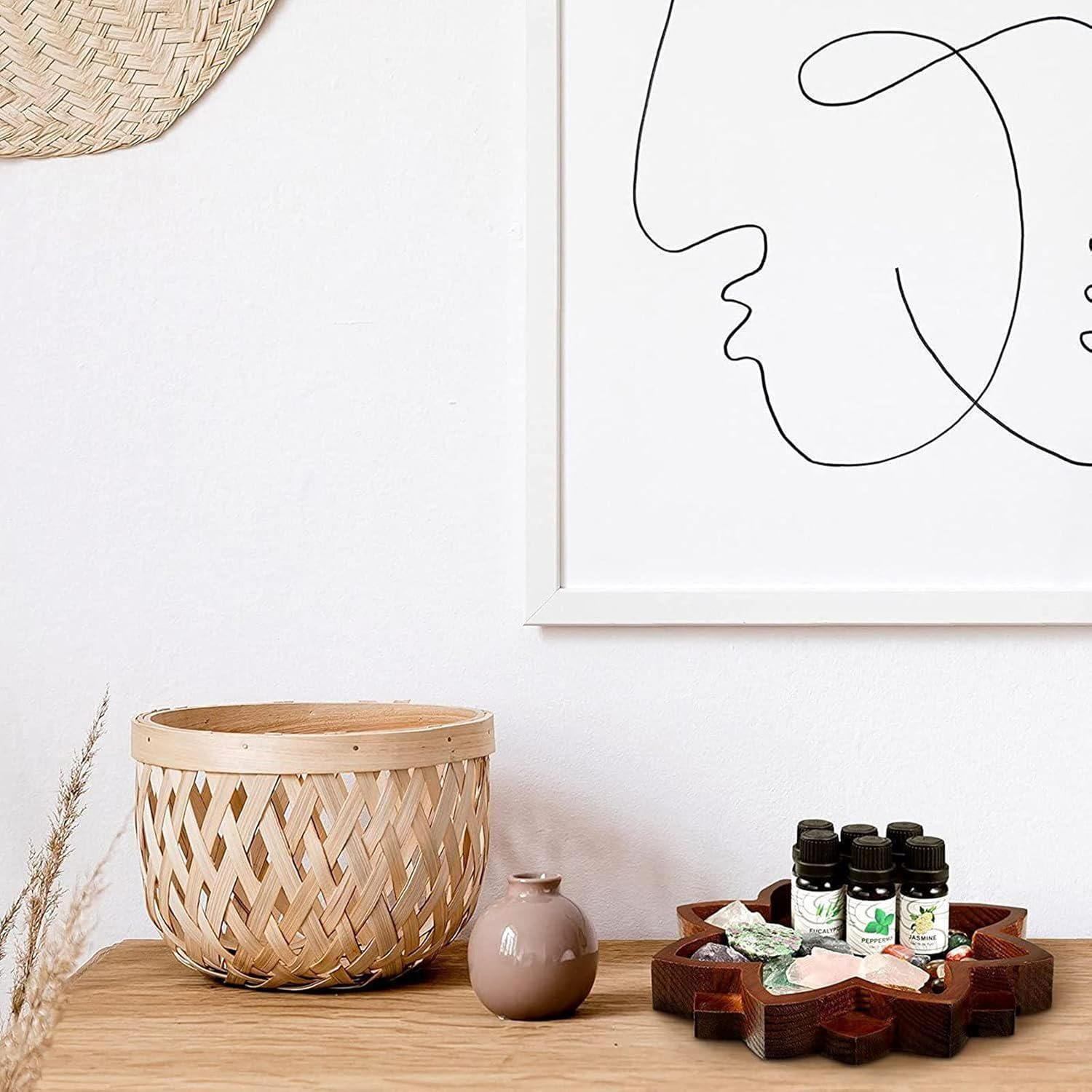 1 PCS Lotus Crystal Decorated Wooden Tray Mandala Crystal Tray Wooden Crystal Holder Stone Tray Wooden Jewelry Board Shelf Healing Crystal Organizer image number 4