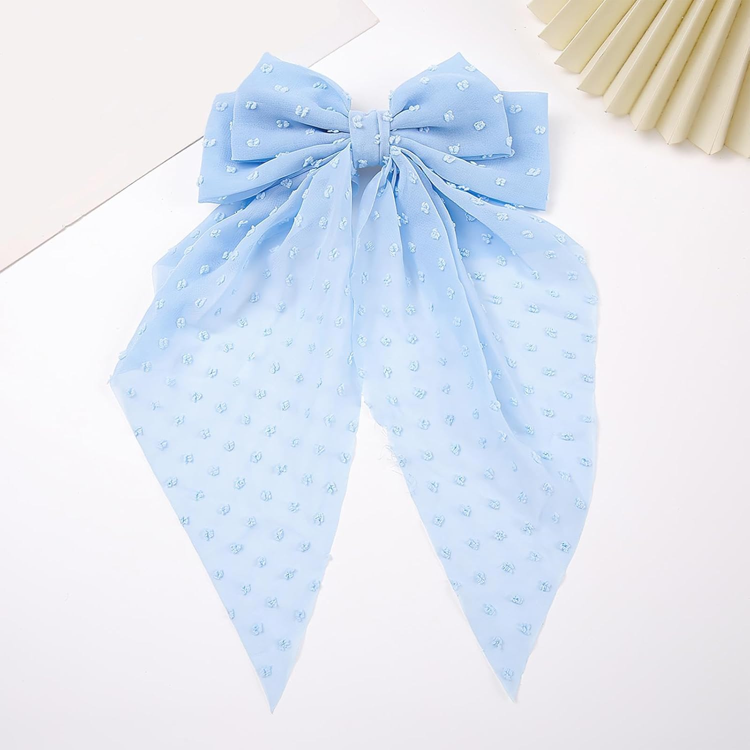 Large Satin Blue Bows - Oversized French Hair Clip Set for Birthday, Wedding, Christmas - Blue image number 3