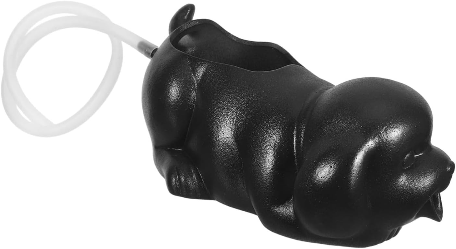 Ceramic Dog Fountain Spitter for Indoor Outdoor Use Circulating Waterfall Jar with Ecological Filtration Fish Tank Decor and Greenery Planter Ceramic Aquarium Accessory