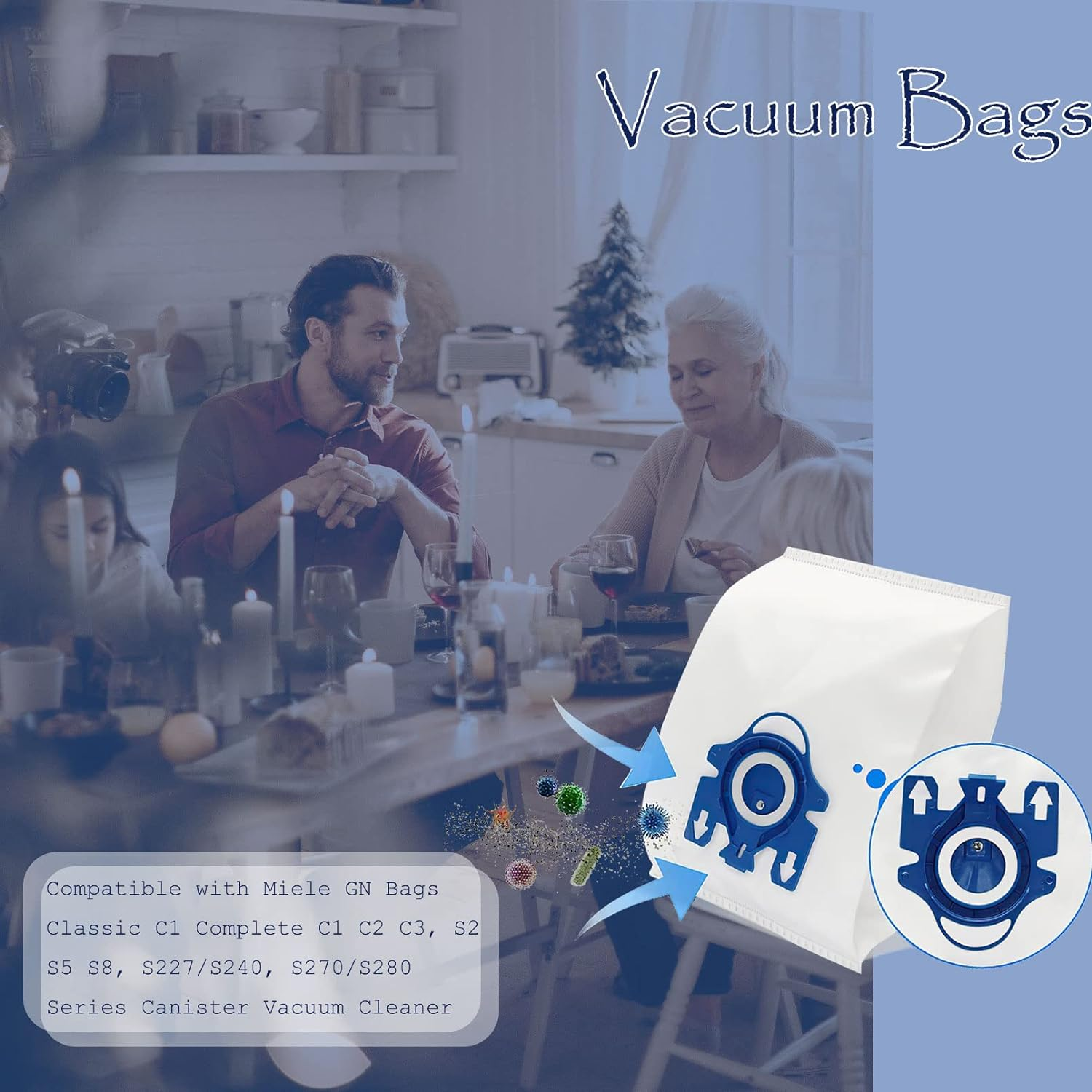 3D Airclean Bags Replacement for Miele GN Vacuum Cleaner Bags Compatible with Miele Classic C1 Complete C1 Complete C2 Complete C3 S227 S240 S270 S400 S2 S5 S8 Series with Motor Protection Filters, Airclean Filters image number 1