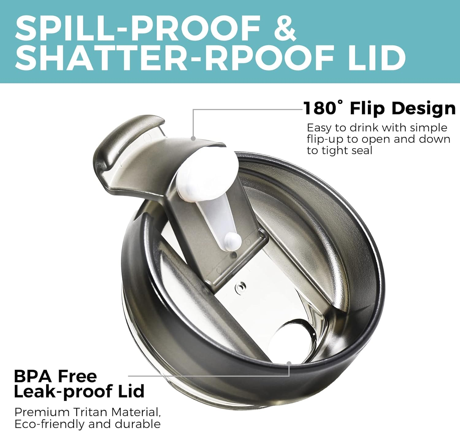 Tiken 16 Oz Insulated Tumbler, Stainless Steel Coffee Tumblers with Stronghold Lid, Travel Coffee Mug 470ML &ndash; Black - Silver image number 7