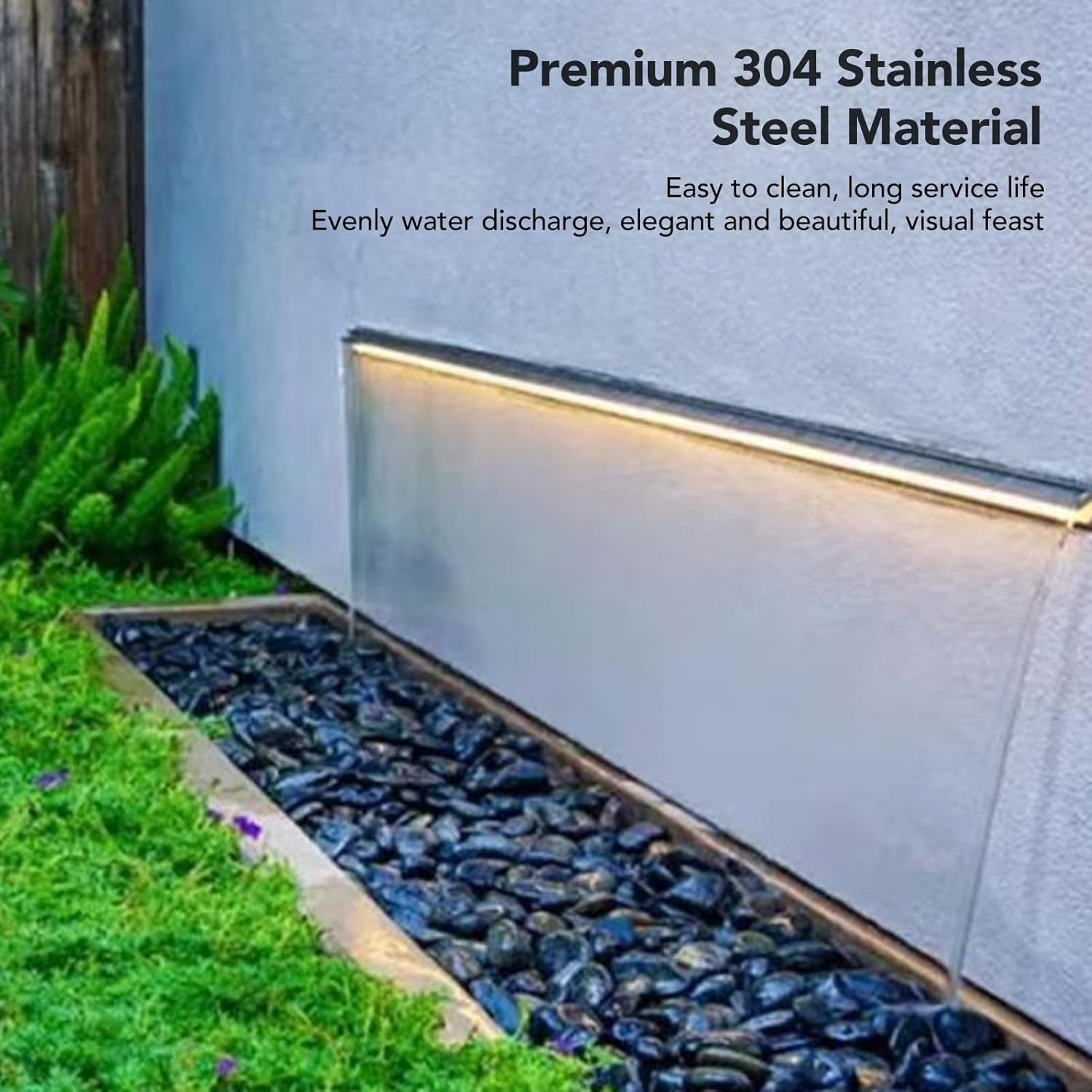 Waterfall Pool Fountain, 304 Stainless Steel Pool Waterfall Spillway with Pipe Connector, Decorative Waterfall Fountain Spillway, Wide Top Opening Waterfall Outlet for Outdoor image number 2